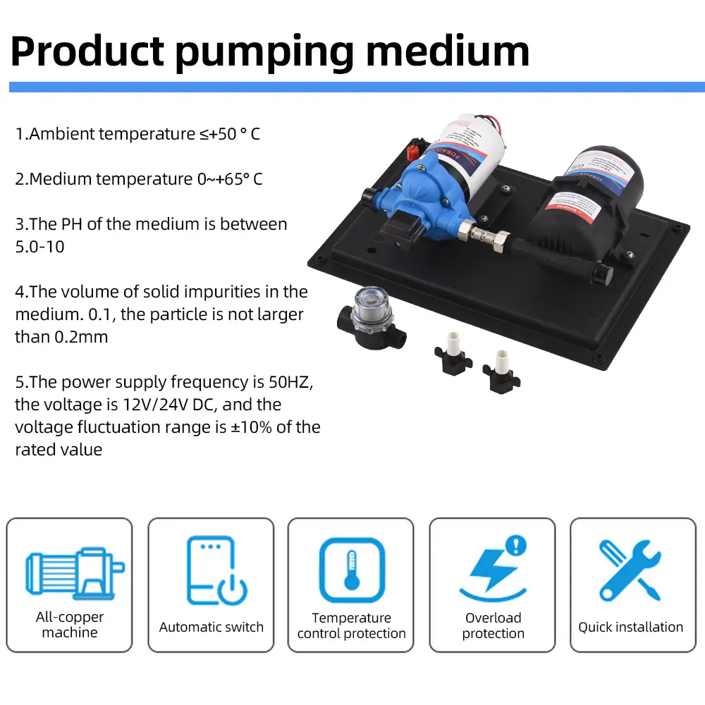 RV Water Pump DC 12V 3GPM 11.3L/Min 55PSI Fresh Water Diaphragm Pump Built in On Demand Pressure Switch with Pressure Tank for B