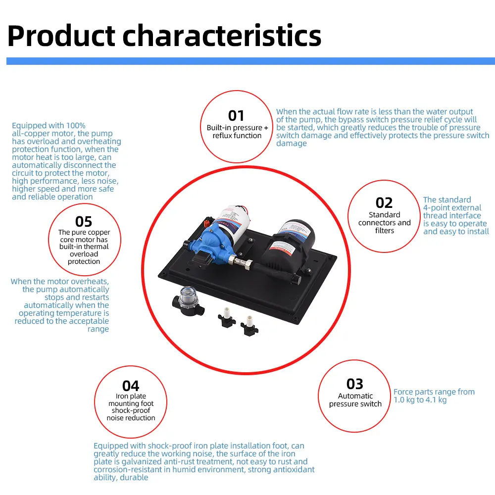 RV Water Pump DC 12V 3GPM 11.3L/Min 55PSI Fresh Water Diaphragm Pump Built in On Demand Pressure Switch with Pressure Tank for B
