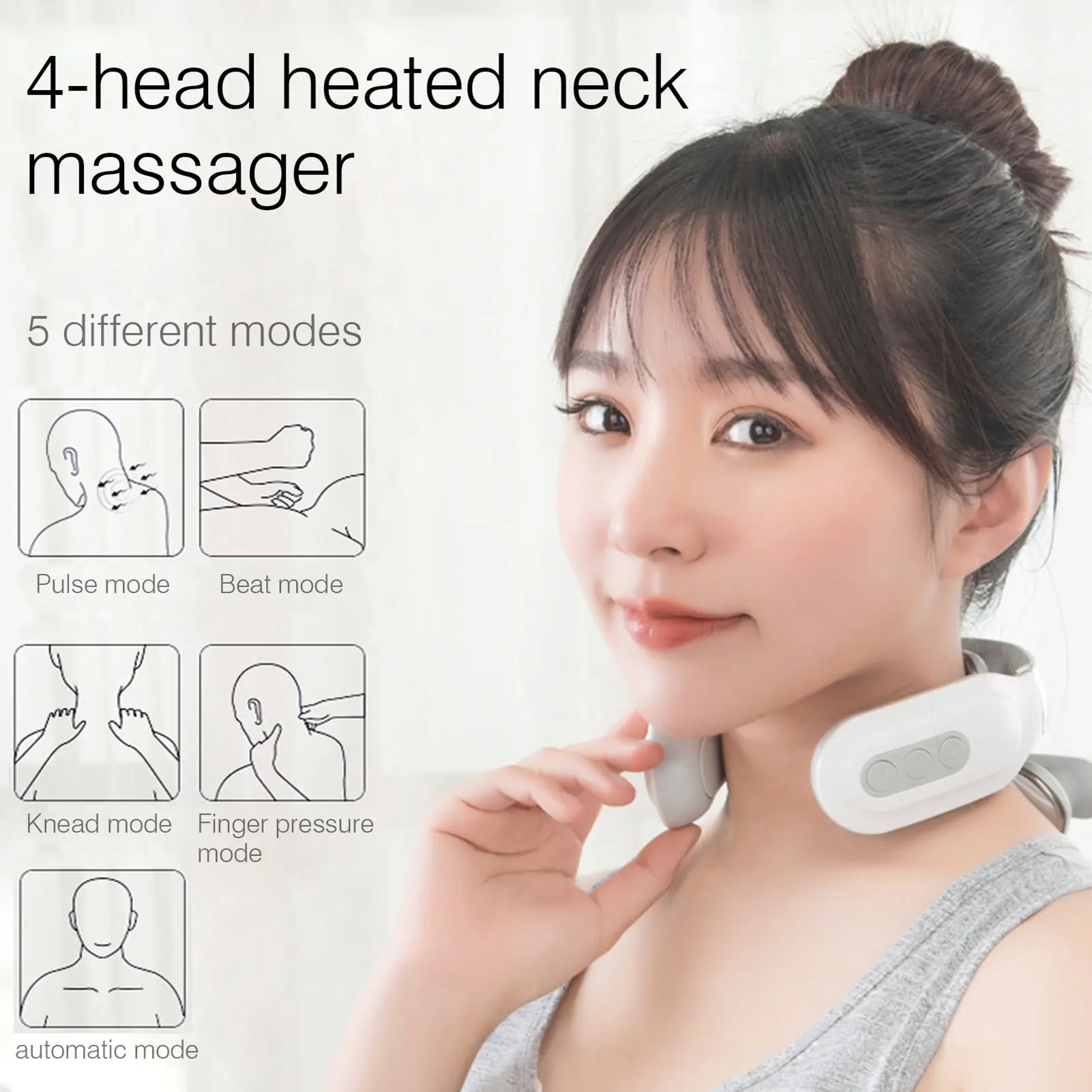 Cervical Massager 16 Modes USB Smart Pulse Heating 4 Head Neck Massager for Neck Tension Relax Muscles Neck Shoulder Pain Relief