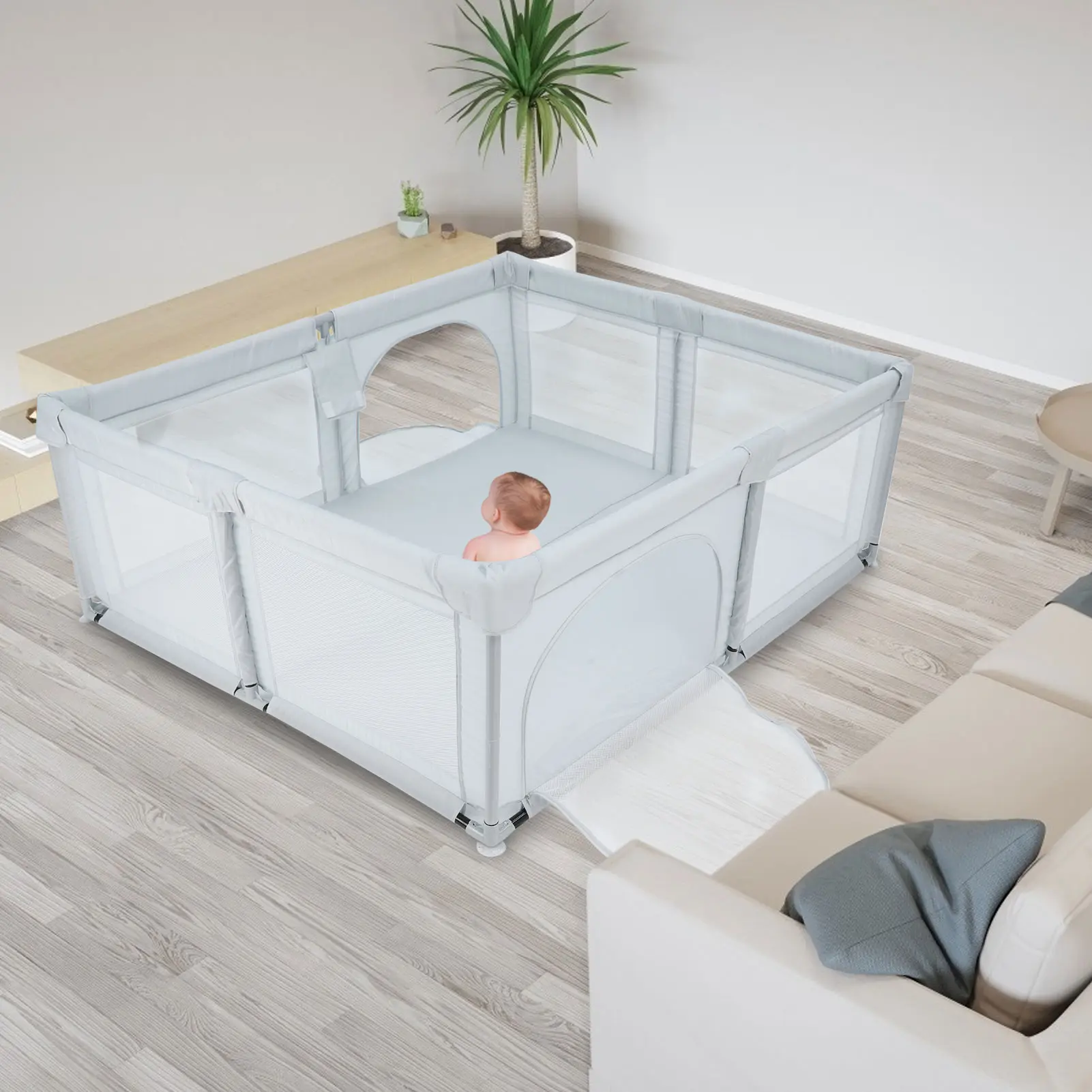 Dog Playpen Home Indoor Children Playards Kid Safety Activity Center with Breathable Mesh Children Play Fence Children Playards