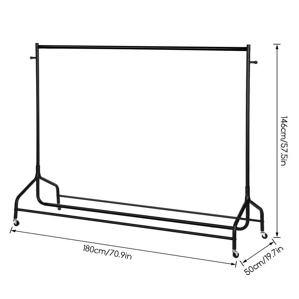Simple Floor Hanger Two Sections 1.8m 6FT Black Hanger floor hanger Metal Hanger Drying rack Simple hanger Floor‑standing drying