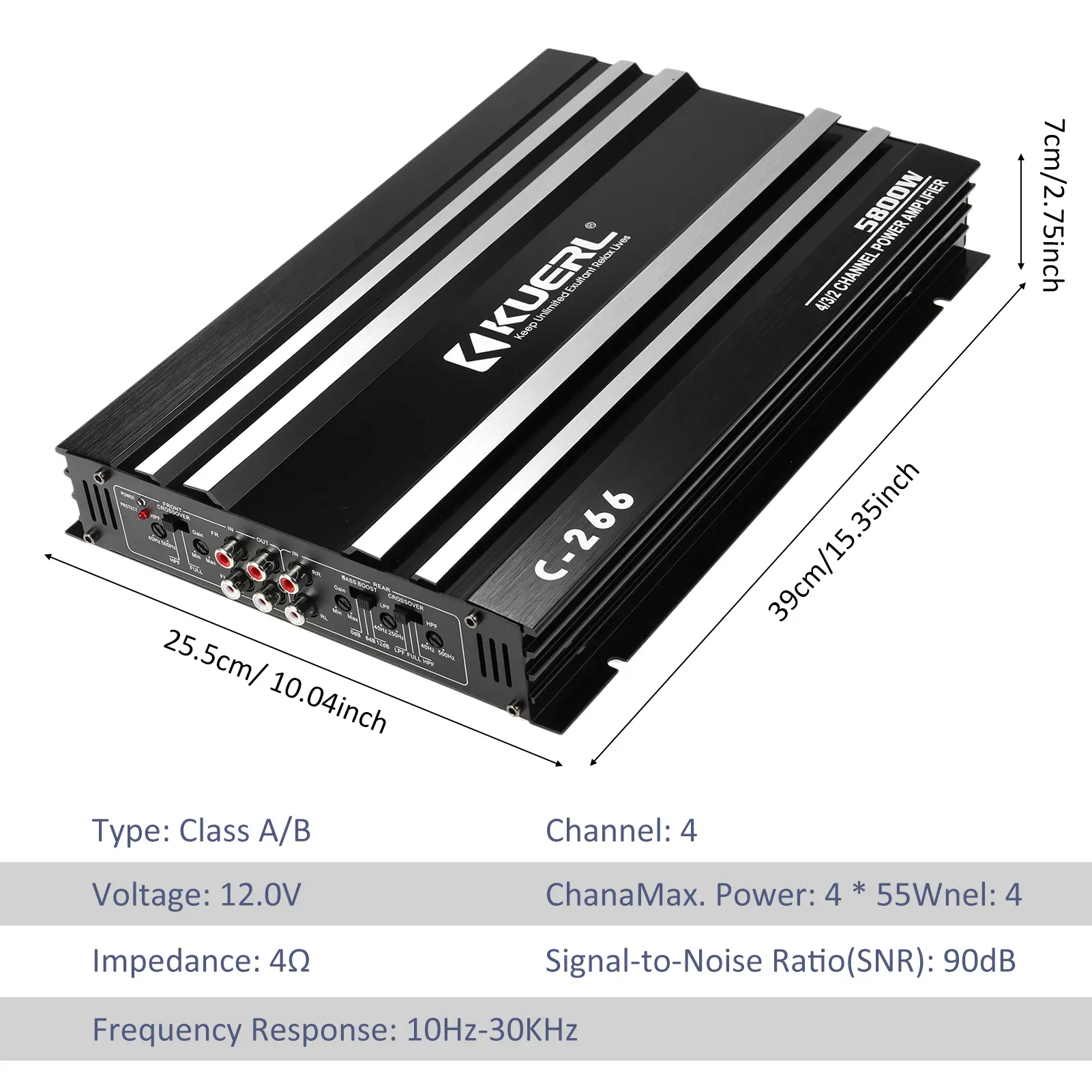 4-Channel Car Audio Amplifier 5800W High-Power Amp 12.0V Ultra-Thin Four-Way Power Amplifier Class A/B