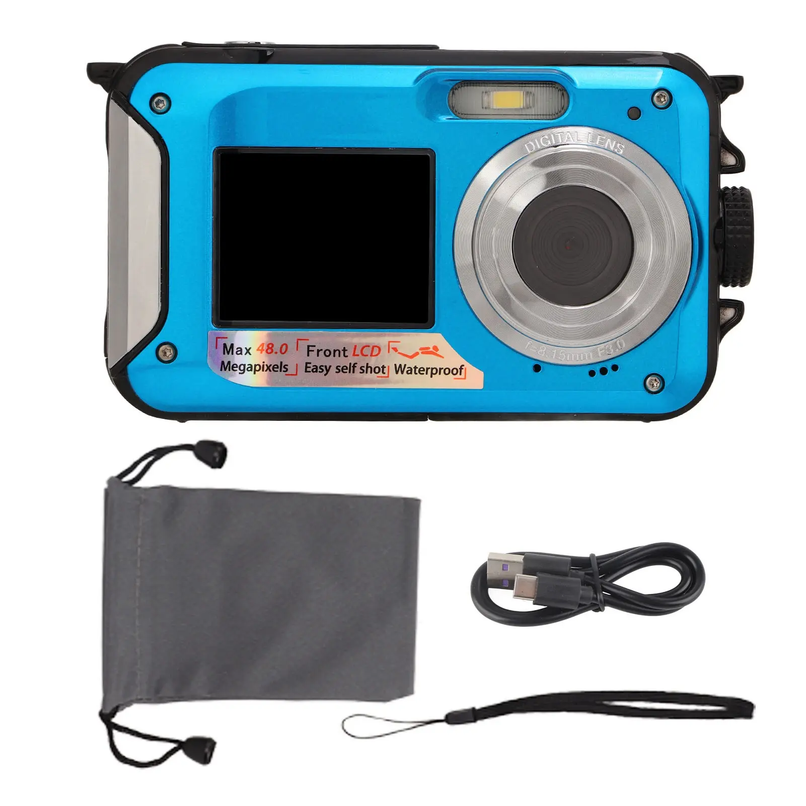 Dual Screens Waterproof Digital Camera Full HD 48MP Image Waterproof Digital Camera  USB 2.0 10ft Waterproof for Shooting