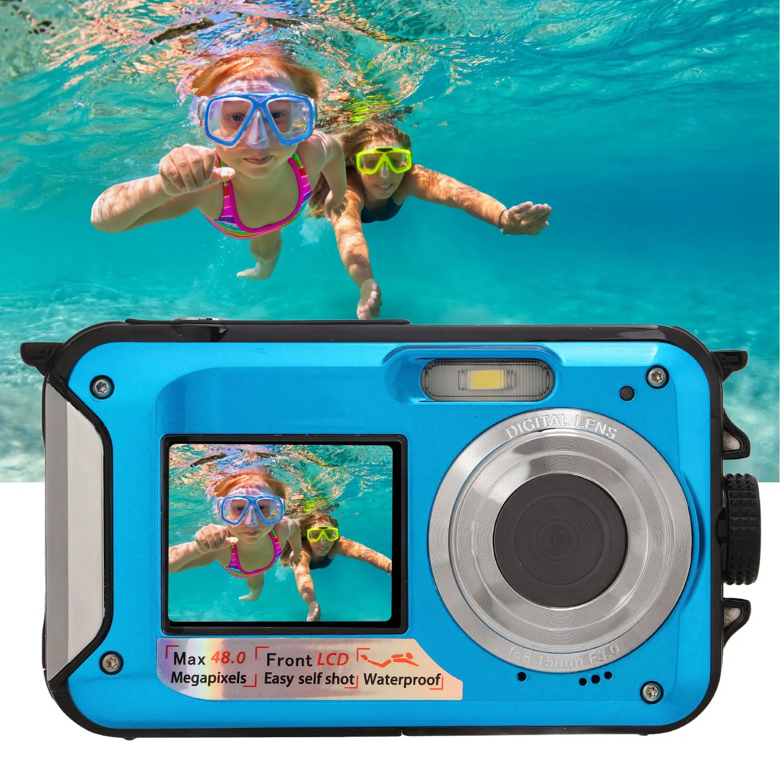 Dual Screens Waterproof Digital Camera Full HD 48MP Image Waterproof Digital Camera  USB 2.0 10ft Waterproof for Shooting