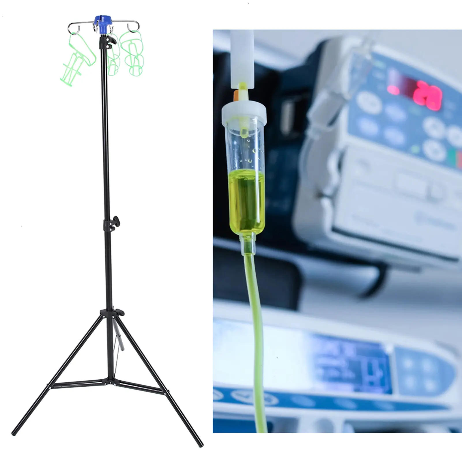 Aluminum Alloy Drip Irrigation Rack IV Pole Portable IV Pole Drip Bag Stand Intravenous Foldable Pole Stand for Clinic Home Care