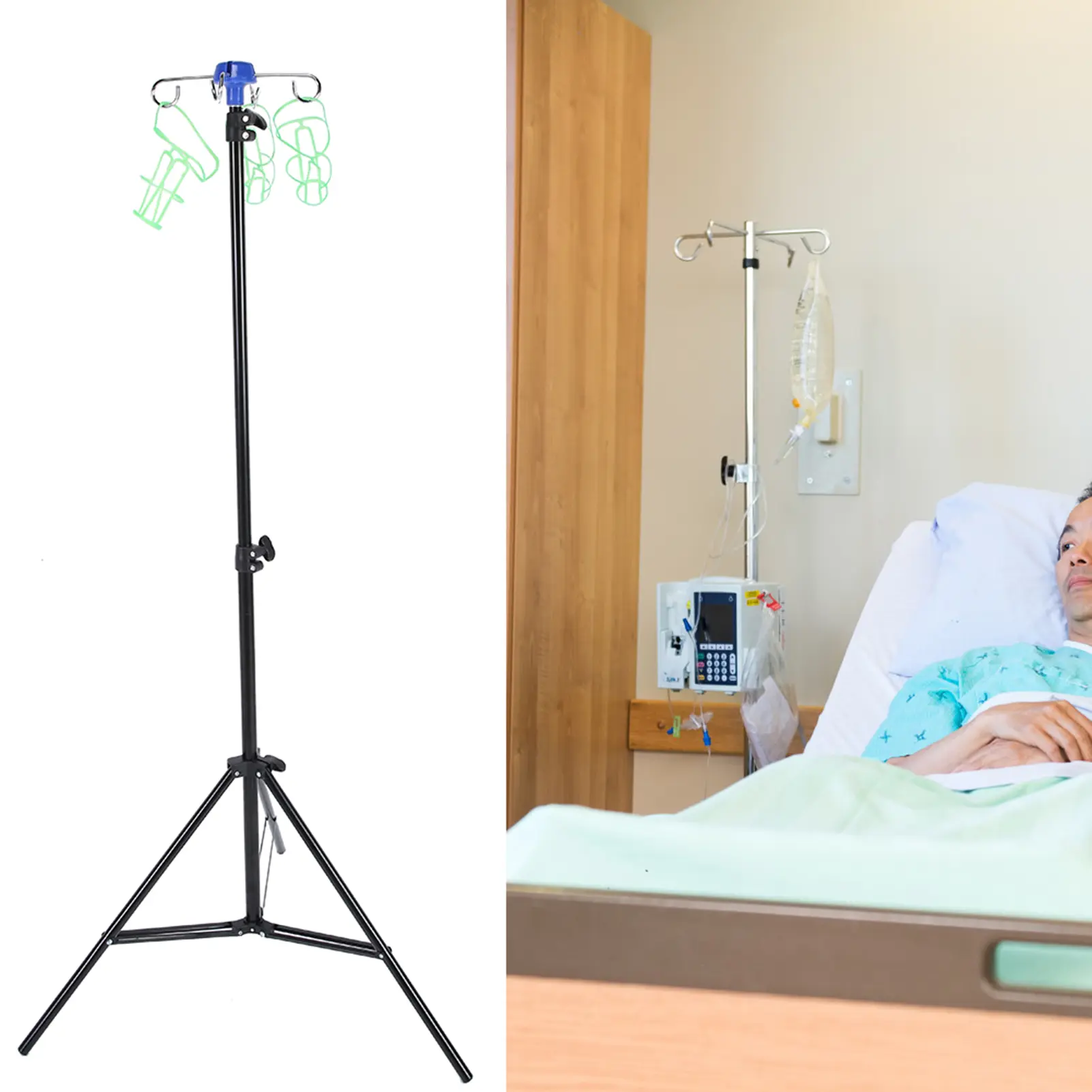 Aluminum Alloy Drip Irrigation Rack IV Pole Portable IV Pole Drip Bag Stand Intravenous Foldable Pole Stand for Clinic Home Care