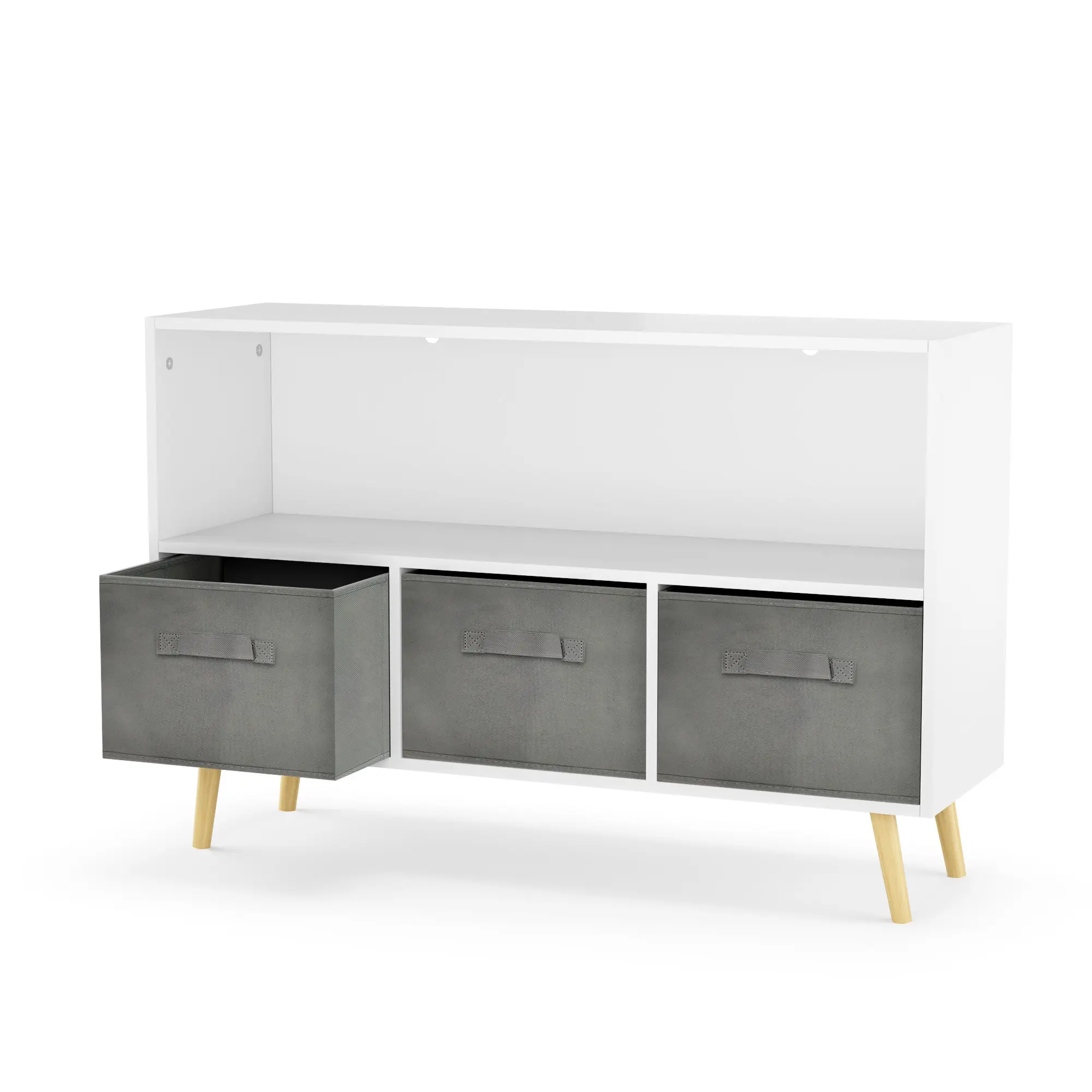 Kids bookcase with Collapsible Fabric Drawers, Children's Book Display, Toy Storage Cabinet Organizer, White/Gray