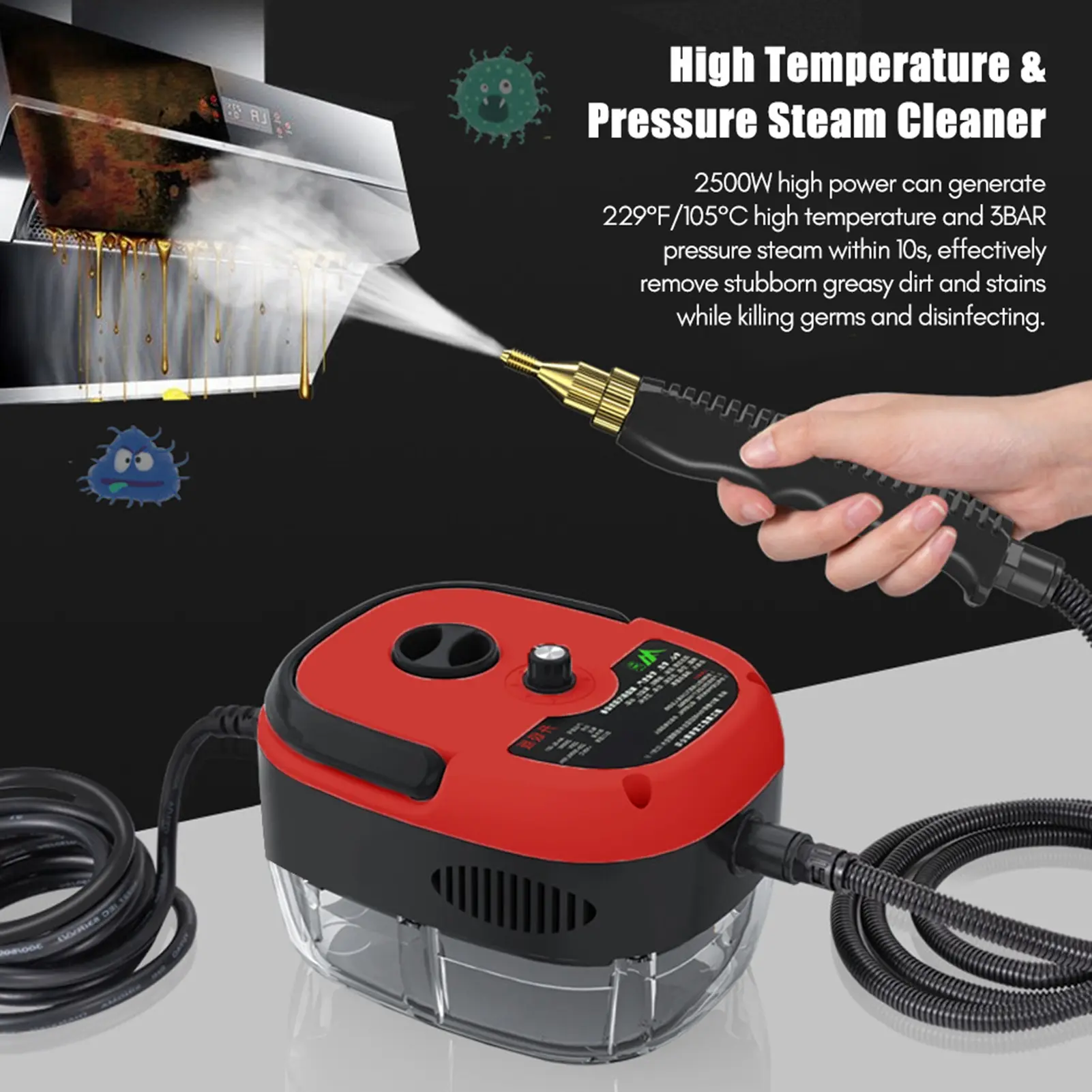 2500W Handheld Steam Cleaner High Power 6 Speeds Adjustable Practical Steam Cleaner for Kitchen Refrigerator steam cleaner