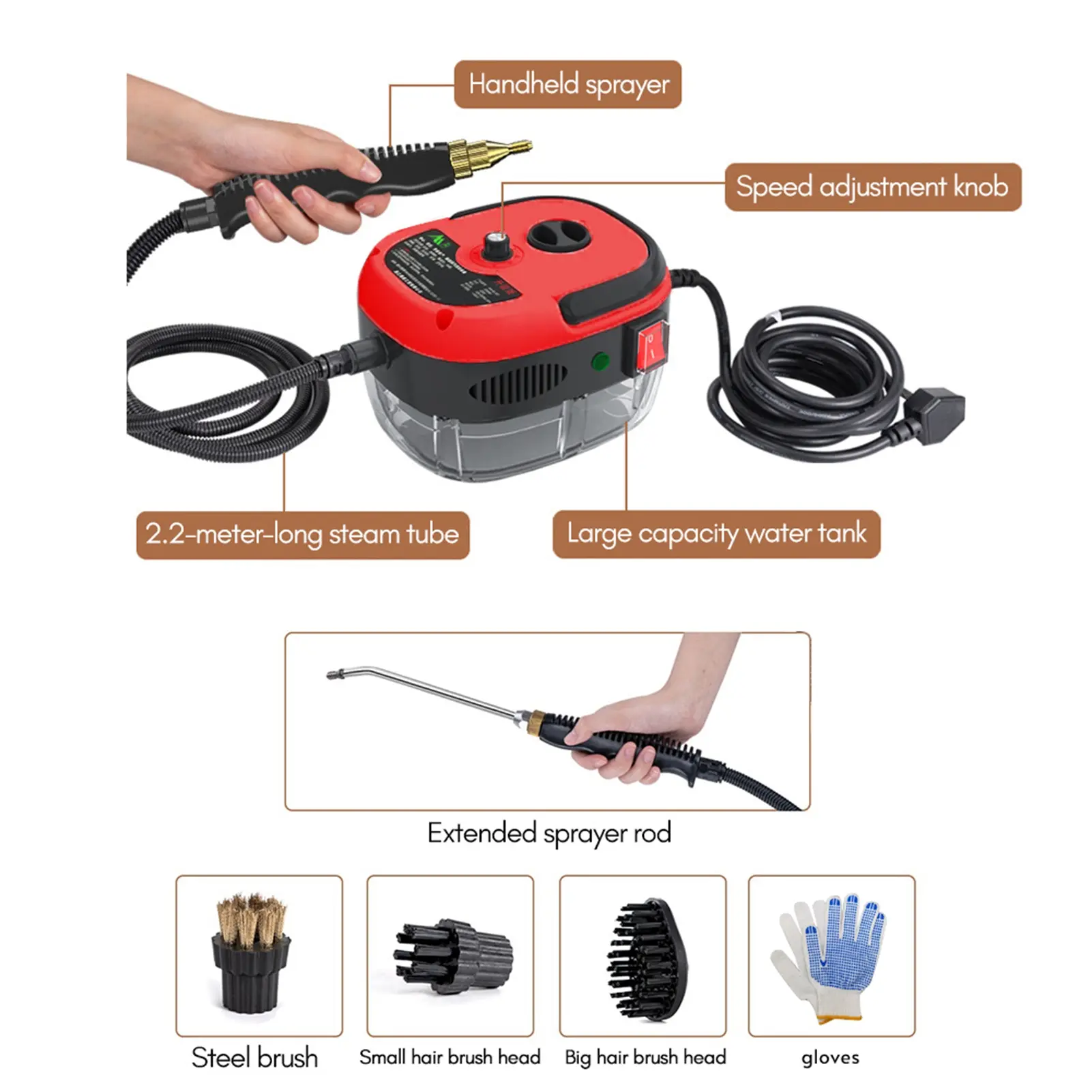 2500W Handheld Steam Cleaner High Power 6 Speeds Adjustable Practical Steam Cleaner for Kitchen Refrigerator steam cleaner