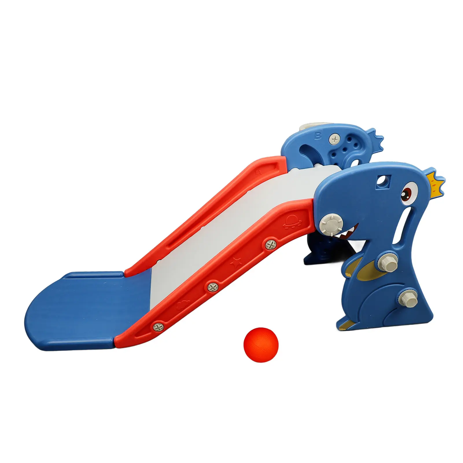 Indoor Slide Dinosaur Shape Easy To Assemble Multifunctional Blue Grab Rail Folding Slide with Basketball Hoop Climber for Home