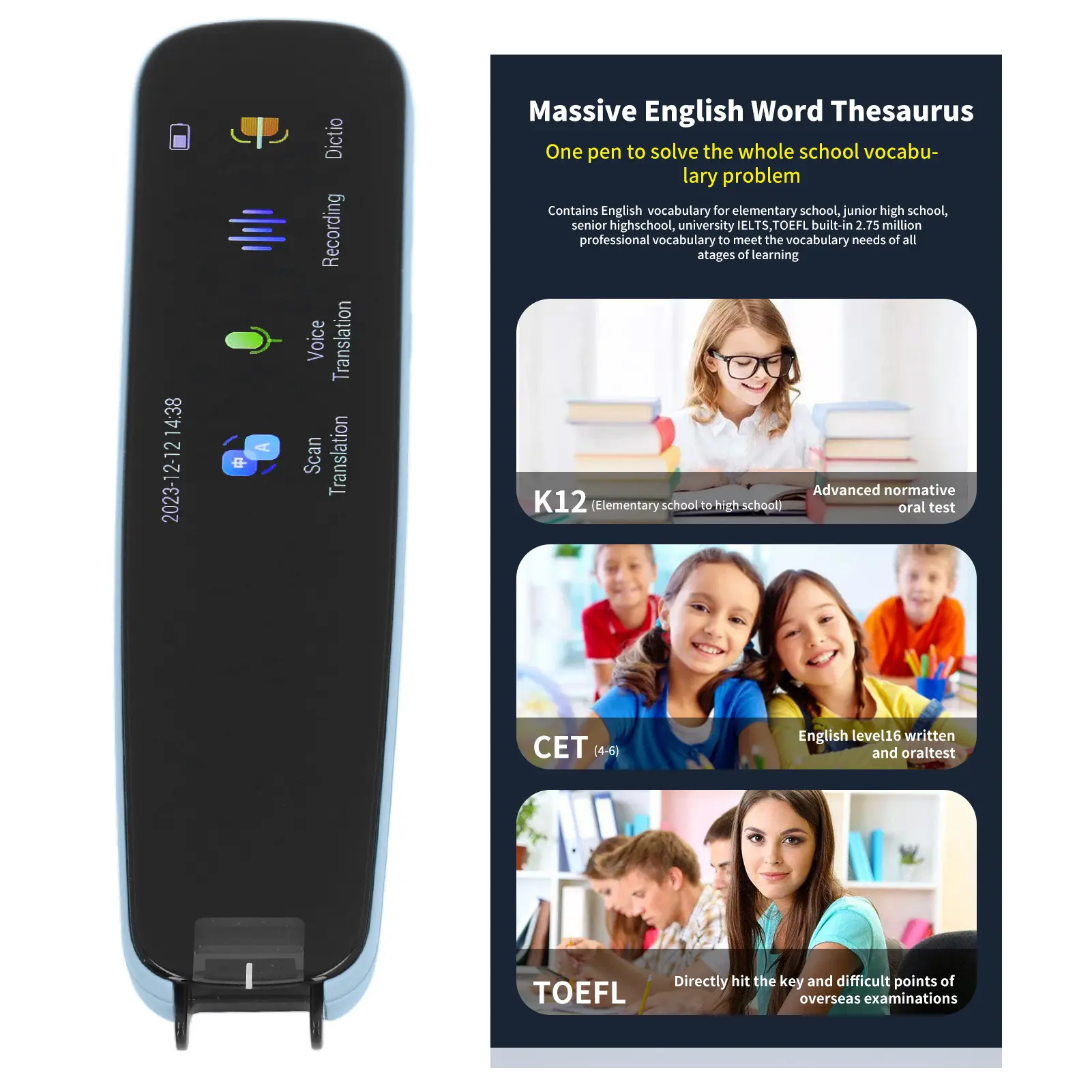 Translation Scanning Pen Button and Touch  Support 12 Languages Type C Charging Translation Pen Scanner for Travelers