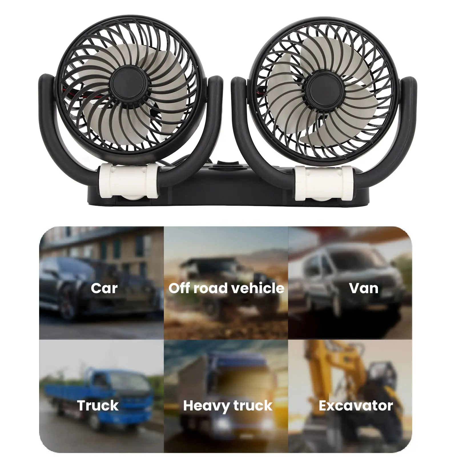 Foldable Dual Head Fan Silent Cooling 2 Speeds 360 Degree Rotation DC5V USB Vehicle Fan for Car Dashboard Foldable Dual Head Fan