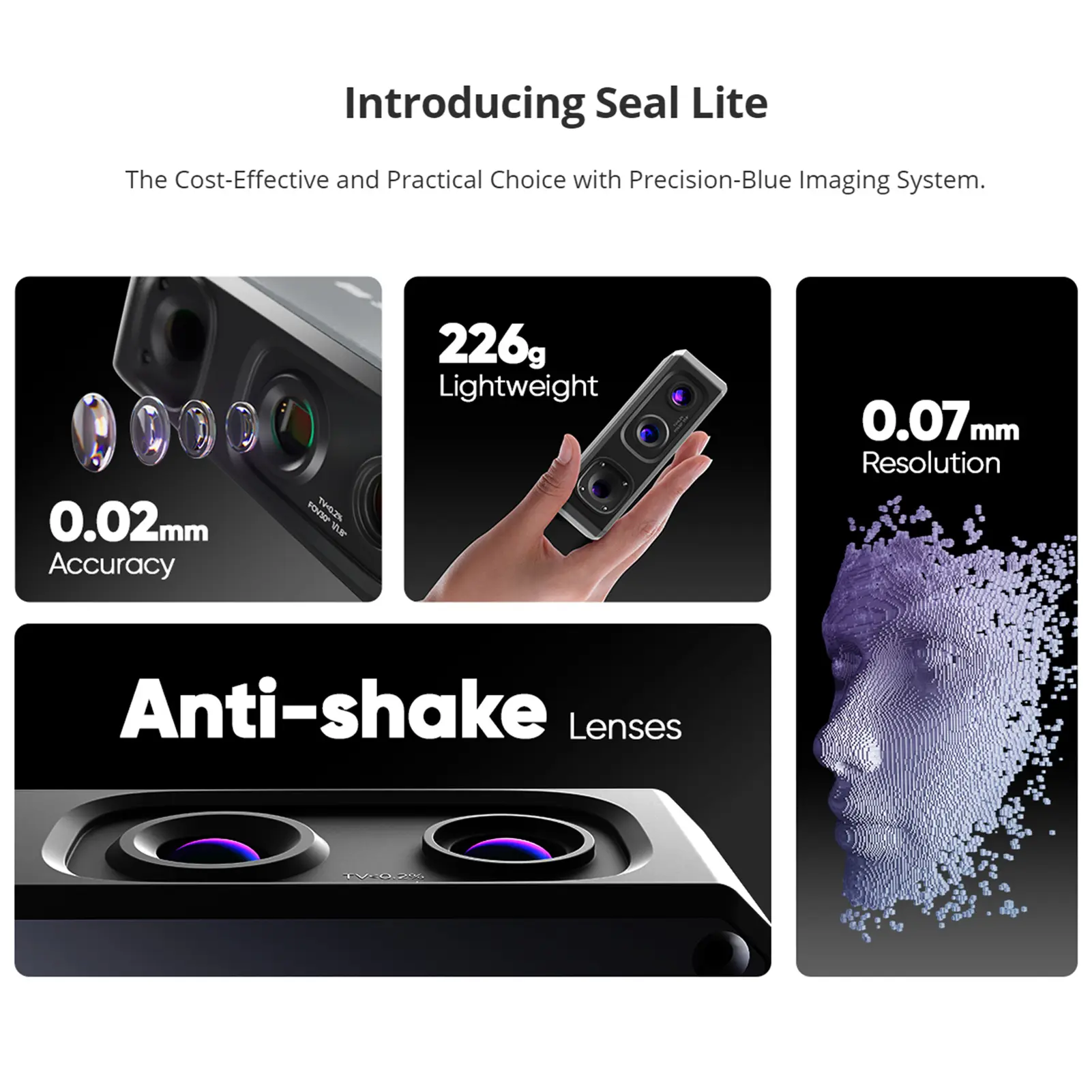 3DMakerpro Seal Lite 3D Scanner for 3D Printer with 0.02mm Accuracy Detailed Precision 10FPS Scanning Speed Anti-Shake Without M