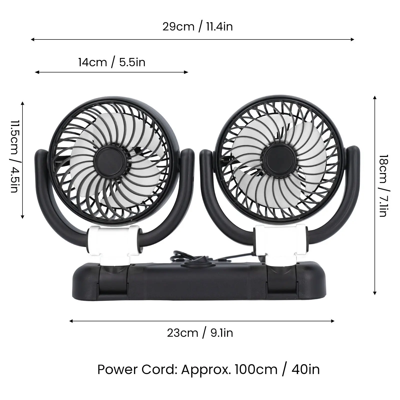Foldable Dual Head Fan Silent Cooling 2 Speeds 360 Degree Rotation DC5V USB Vehicle Fan for Car Dashboard Foldable Dual Head Fan