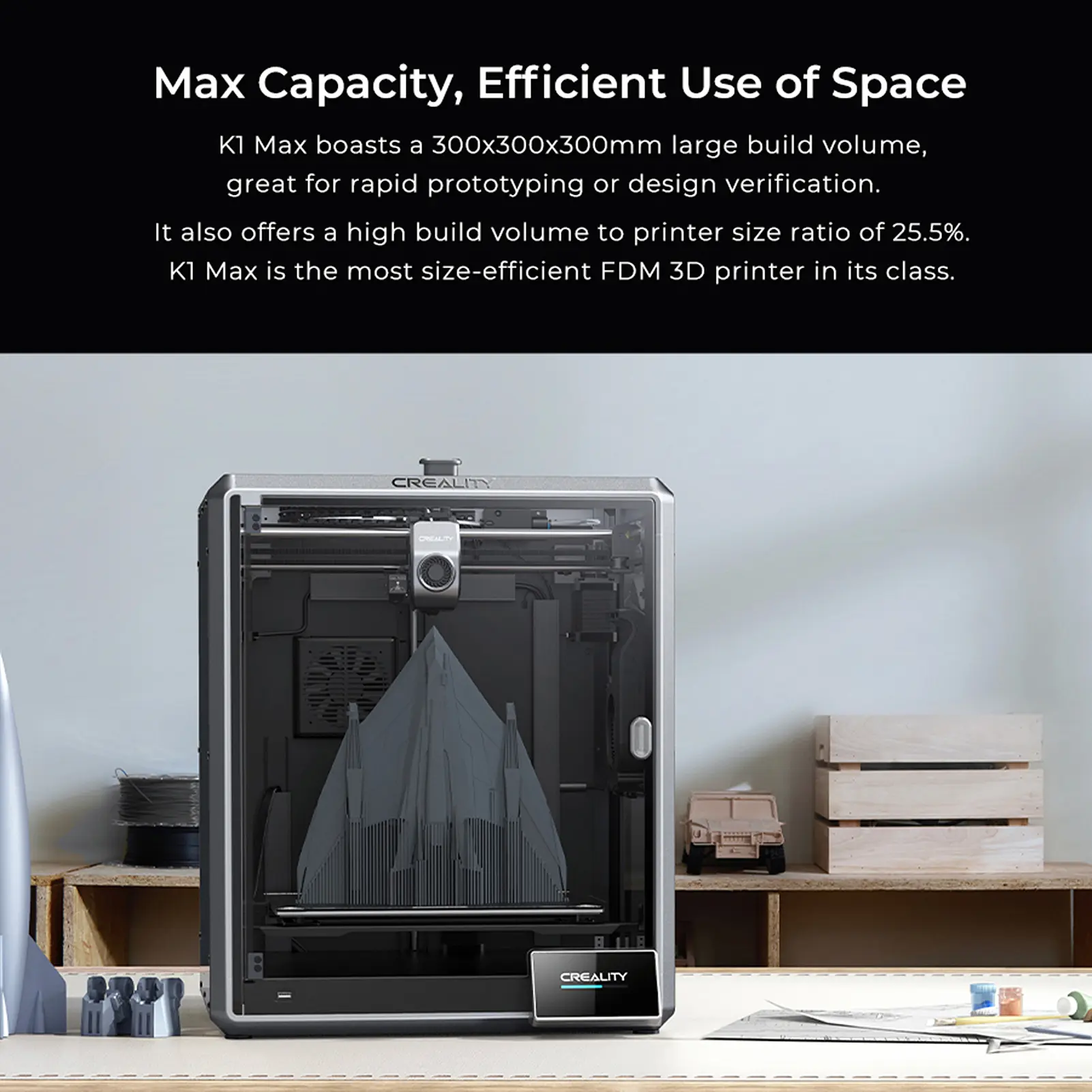 Creality K1 Max FDM 3D Printer CoreXY with 300x300x300mm Large Build Volume 600mm/s Printing Speed   Large Flow Hotend Buit-in A