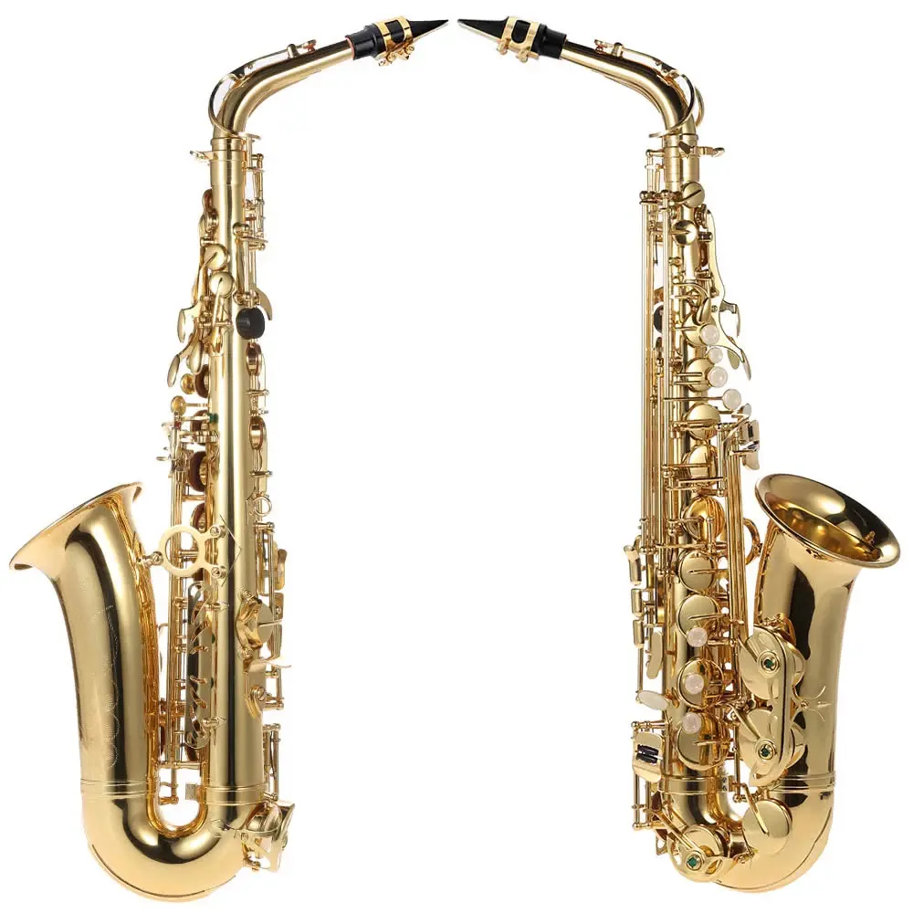 Eb Alto Saxophone Brass Lacquered Gold E Flat Sax 802 Key Type Woodwind Instrument with Cleaning Brush Cloth Gloves Strap Padded