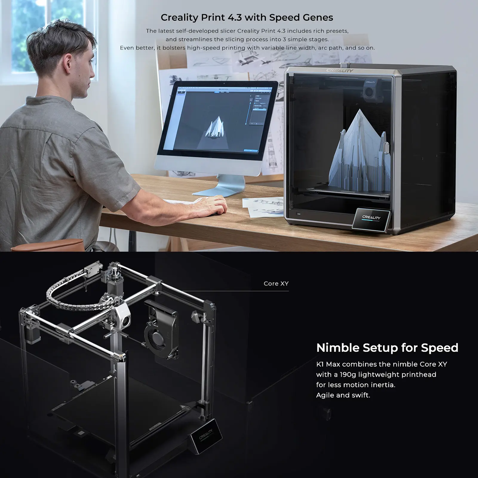 Creality K1 Max FDM 3D Printer CoreXY with 300x300x300mm Large Build Volume 600mm/s Printing Speed   Large Flow Hotend Buit-in A