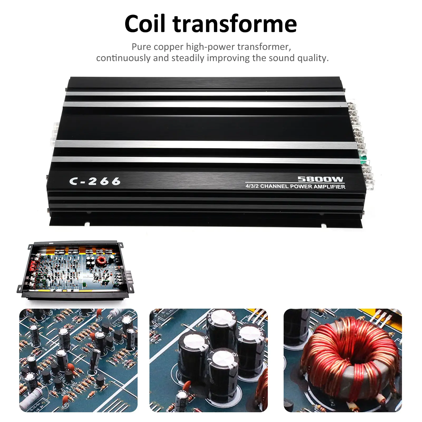 Car Audio Amplifier Car Power Amplifier 12V 4 Channel High Power Audio Speaker Amplifier Black