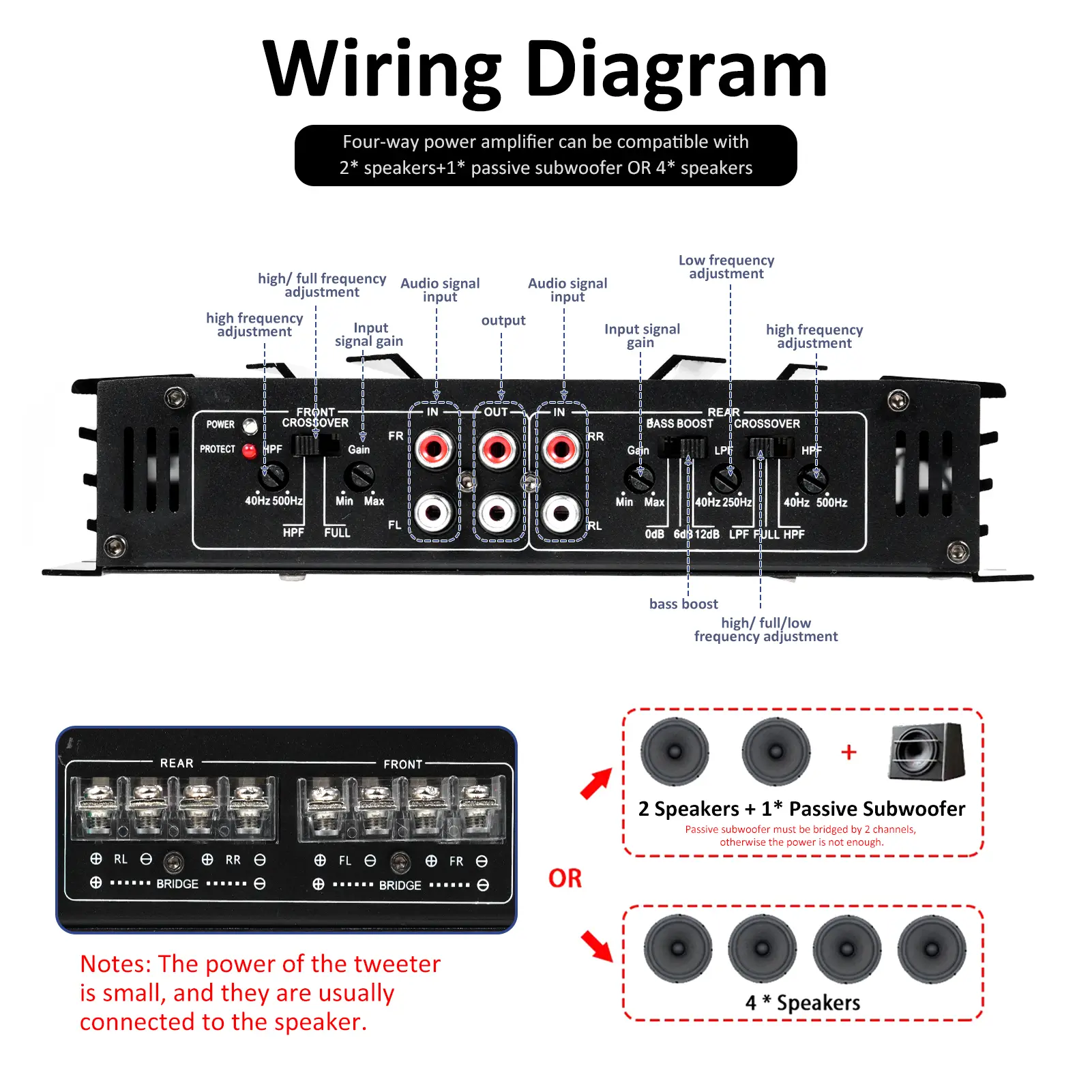 4-Channel Car Audio Amplifier 5800W High-Power Amp 12.0V Ultra-Thin Four-Way Power Amplifier Class A/B