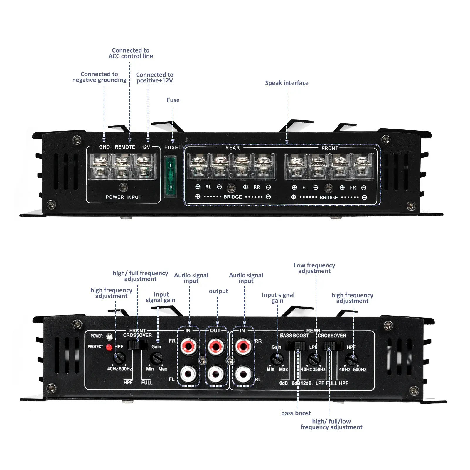 Car Audio Amplifier Car Power Amplifier 12V 4 Channel High Power Audio Speaker Amplifier Black