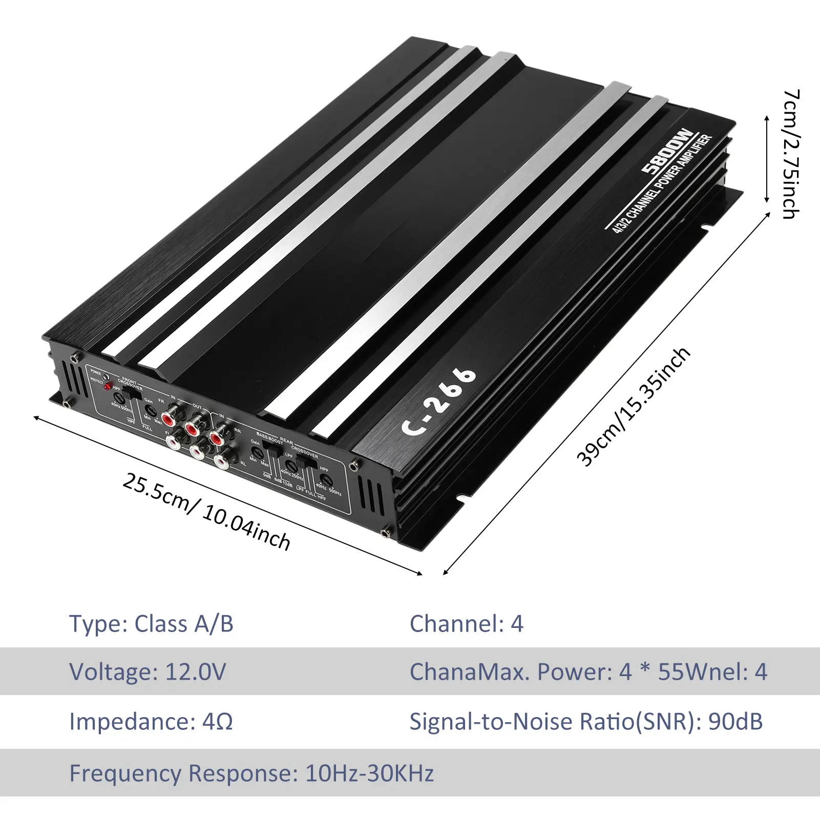 4-Channel Car Audio Amplifier 5800W High-Power Amp 12.0V Ultra-Thin Four-Way Power Amplifier Class A/B