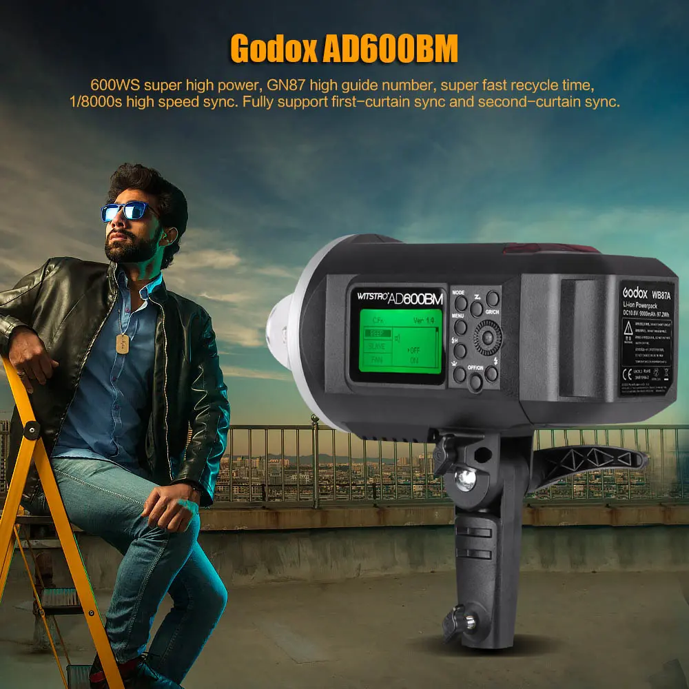 Godox WITSTRO AD600BM 600WS GN87 HSS 1/8000s Outdoor Flash Strobe 2.4G Wireless X System with 9000mAh Li-ion Battery