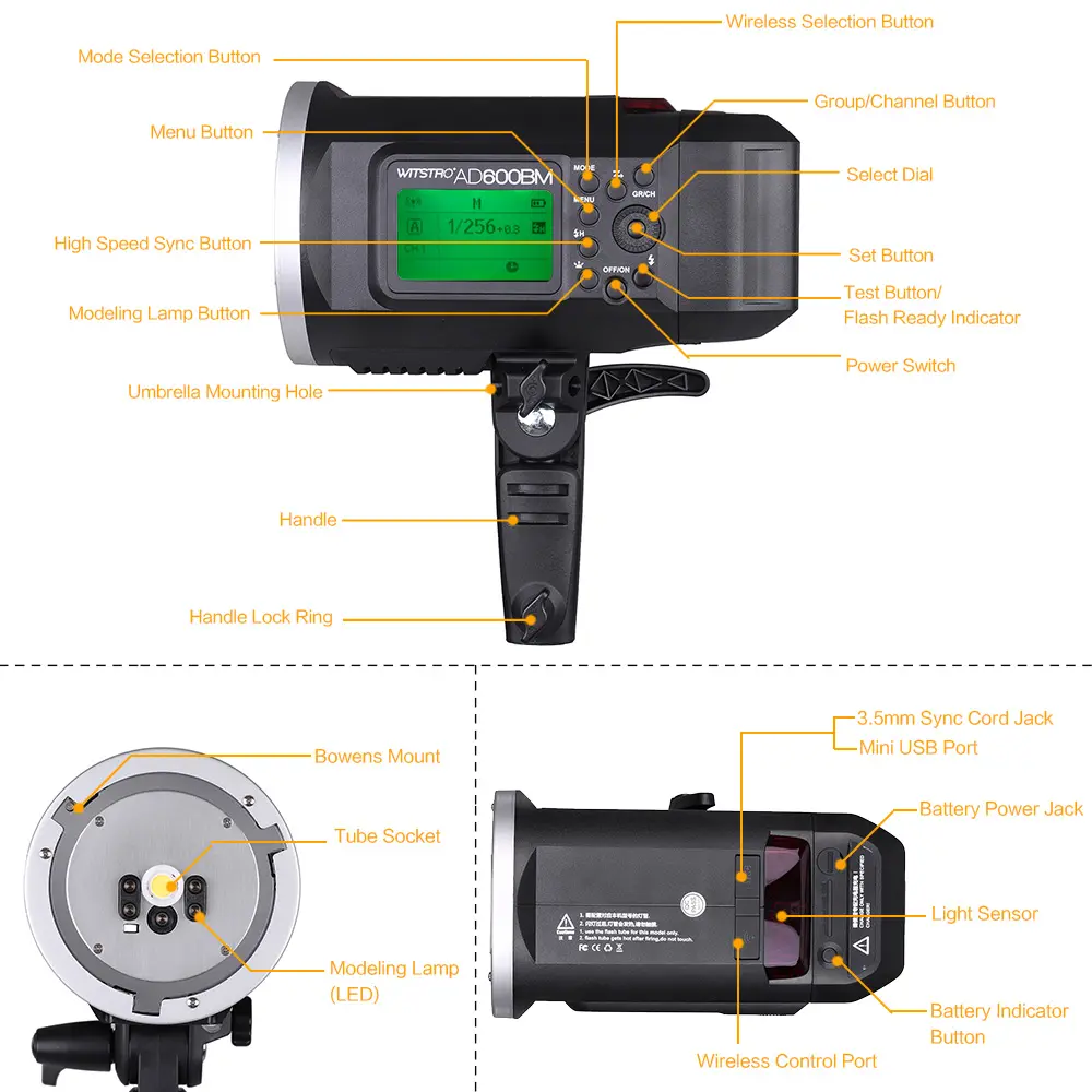 Godox WITSTRO AD600BM 600WS GN87 HSS 1/8000s Outdoor Flash Strobe 2.4G Wireless X System with 9000mAh Li-ion Battery
