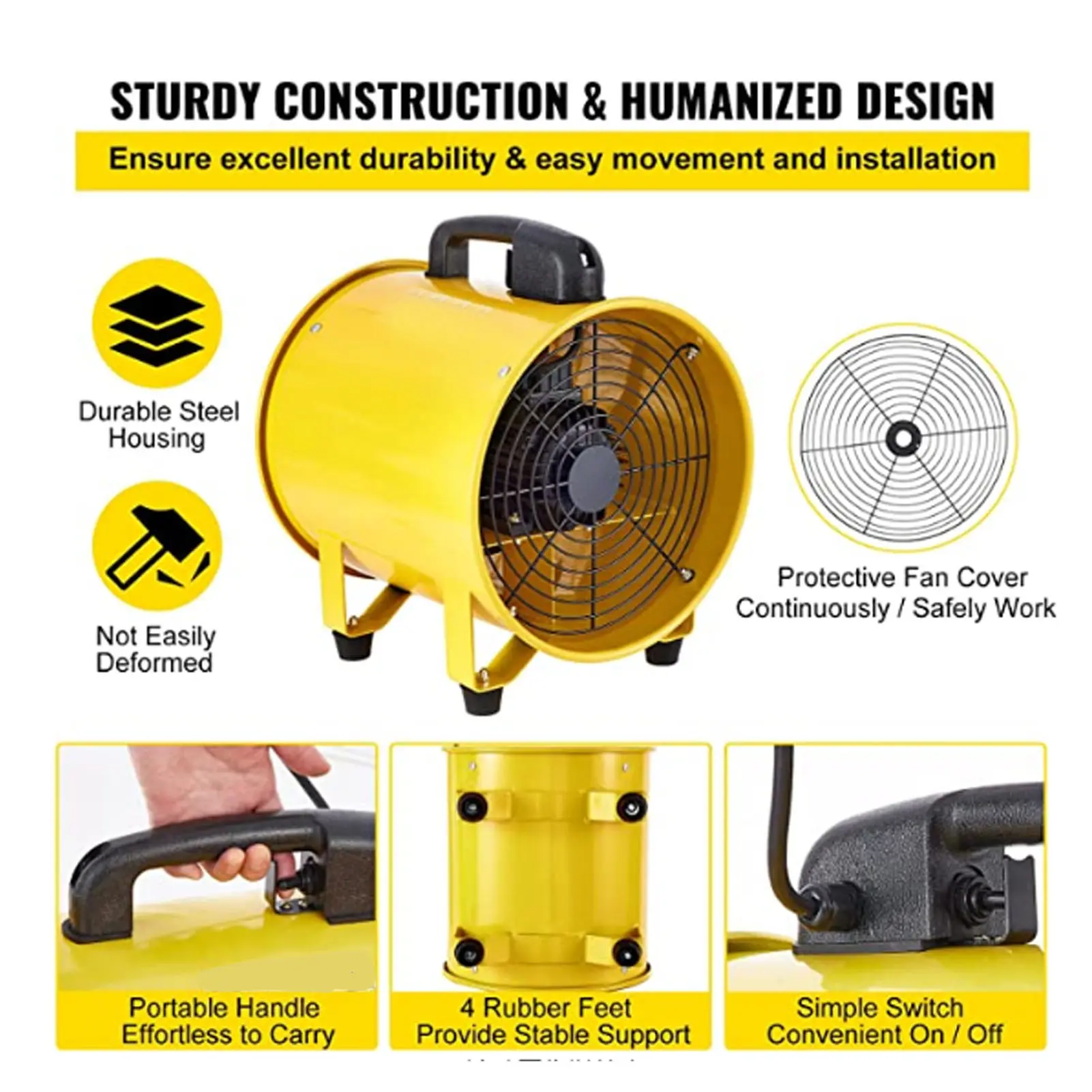 12in Utility Blower Fan Quickly Air Moving High Velocity Portable Ventilation Fan with 5m Hose for Home Job Site Utility Blower