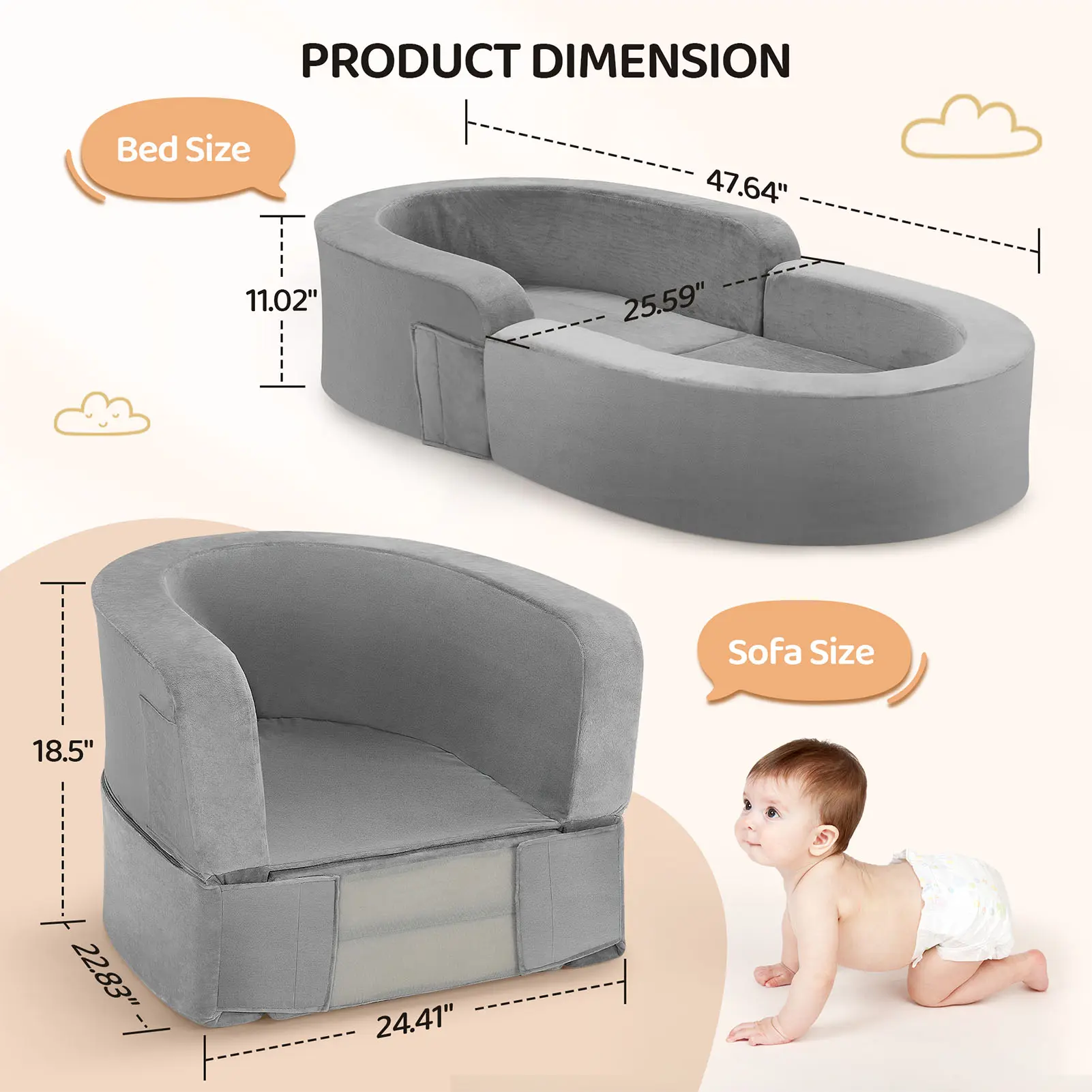 Portable Toddler Bed Sofa Bed Comfortable mattress for children, safe bed