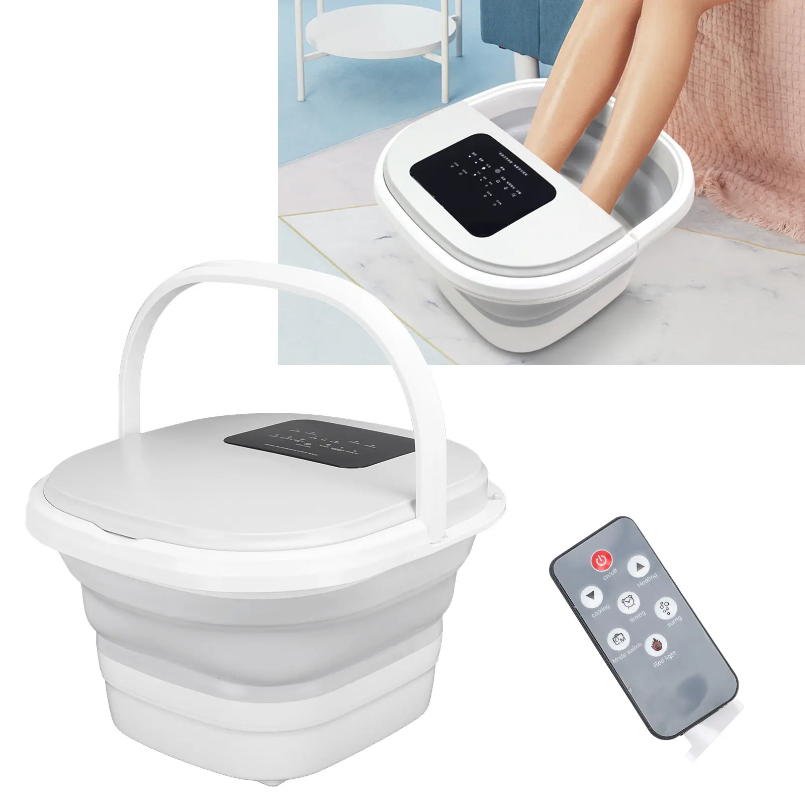Foot Soak Tub Smart Foldable 420W 8L Large Capacity Heating Foot Massager Spa Soaker with 8 Set Rollers Foot Massager Spa Soaker