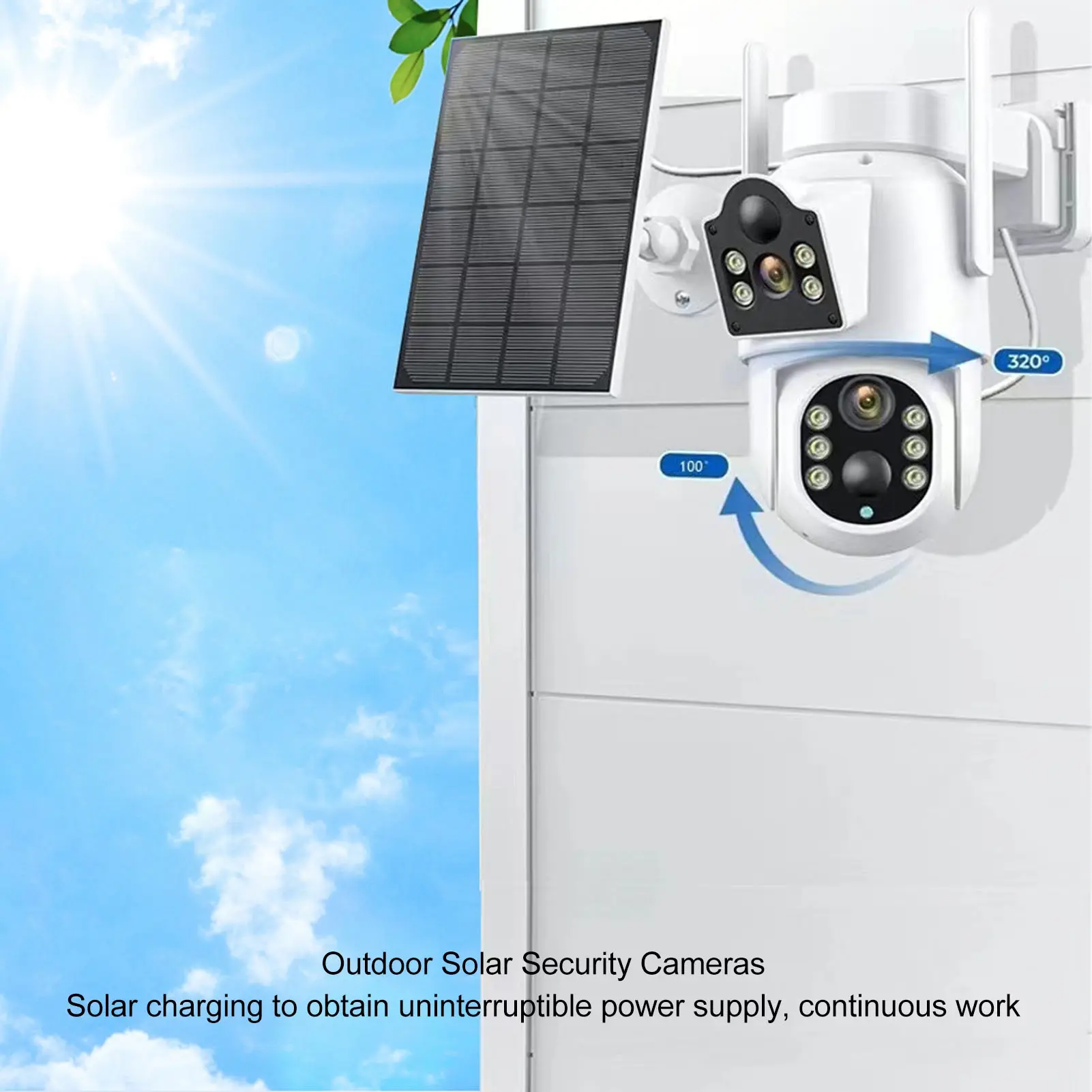 Outdoor Solar Security Cameras IP65 Waterproof WiFi Solar Camera 110° Wide Angle High Definition Motion Detection for Backyard