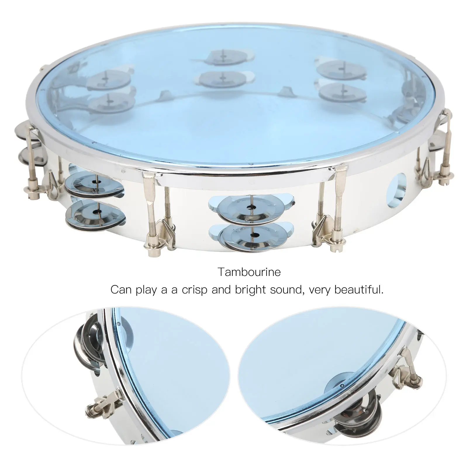Hand Tambourine Percussion Jingles MBAT Tambourine Adjustable Double Row 10in Percussion Jingles Instrument for Party Tambourine