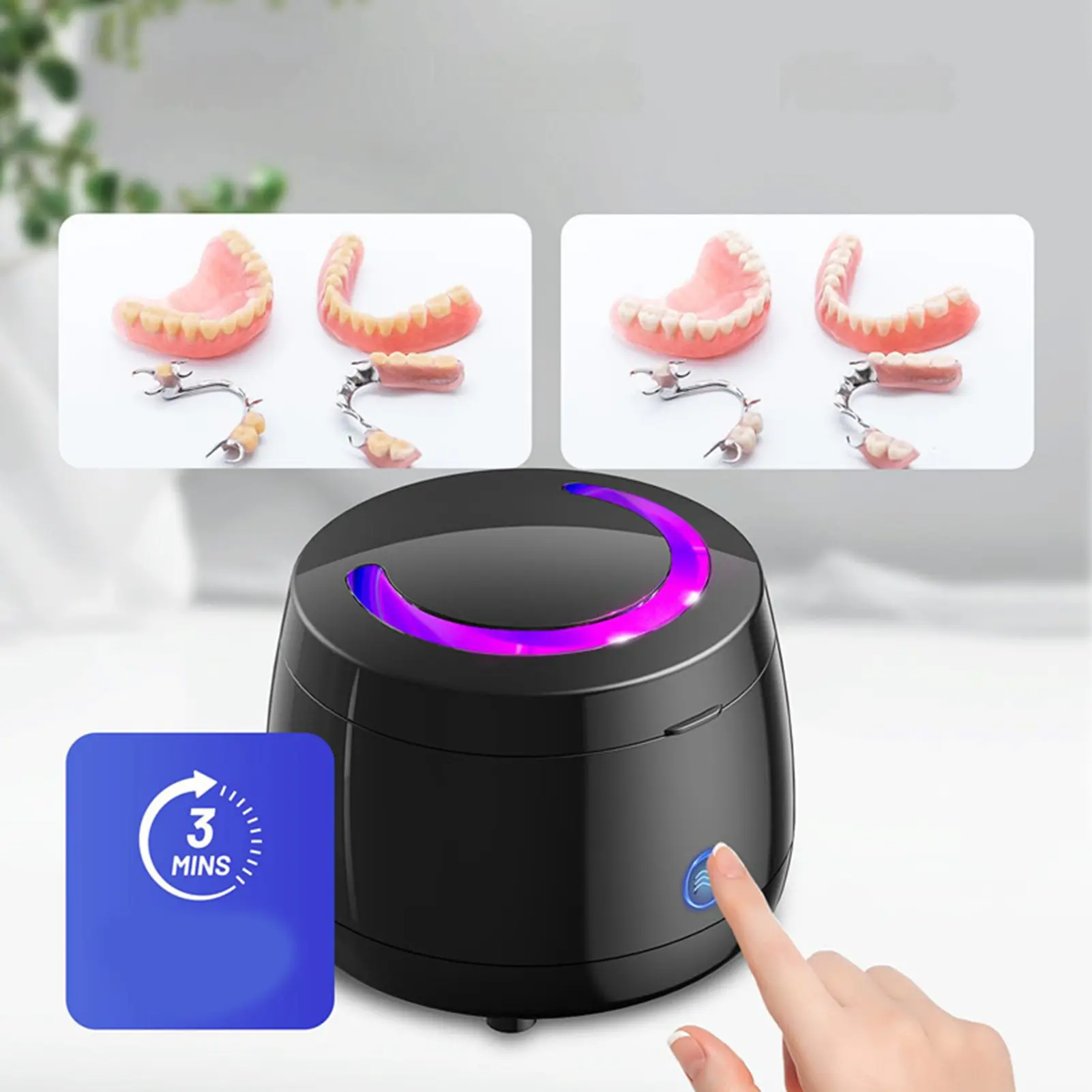 Retainer Cleaner Powerful Portable Dentures Cleaner UVC Professional Jewelry Cleaning Machine for Home Travel Teeth Cleaning Pod