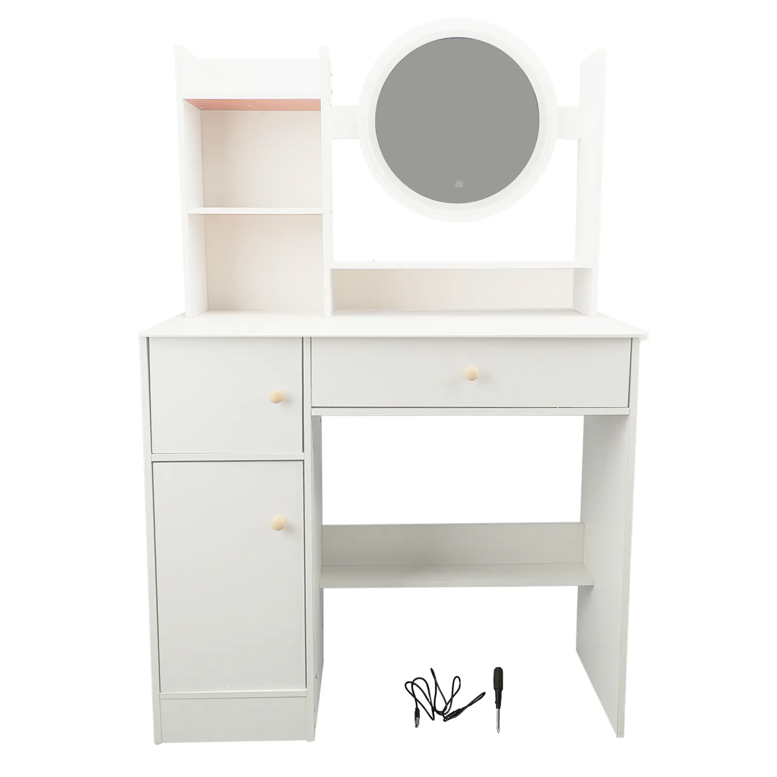 Vanity Desk with Mirror and Lights Multifunction Modern Lighted Mirror Makeup Vanity Table with 2 Drawers for Bedroom Vanity Set