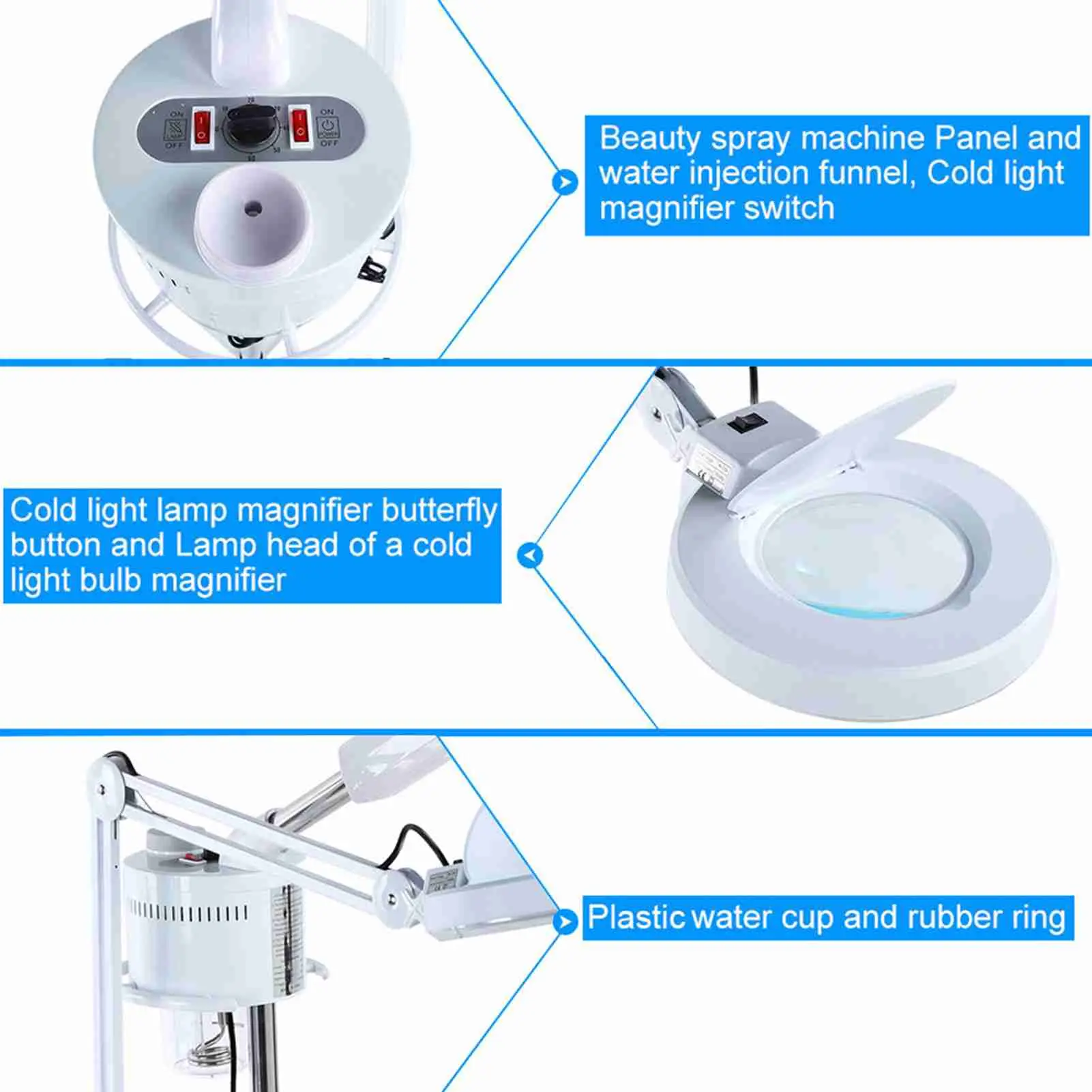 3in1 UV Facial  Cold Light LED 5X Magnifier Floor Lamp Facial  Magnifier Cold Light Professional UV Facial