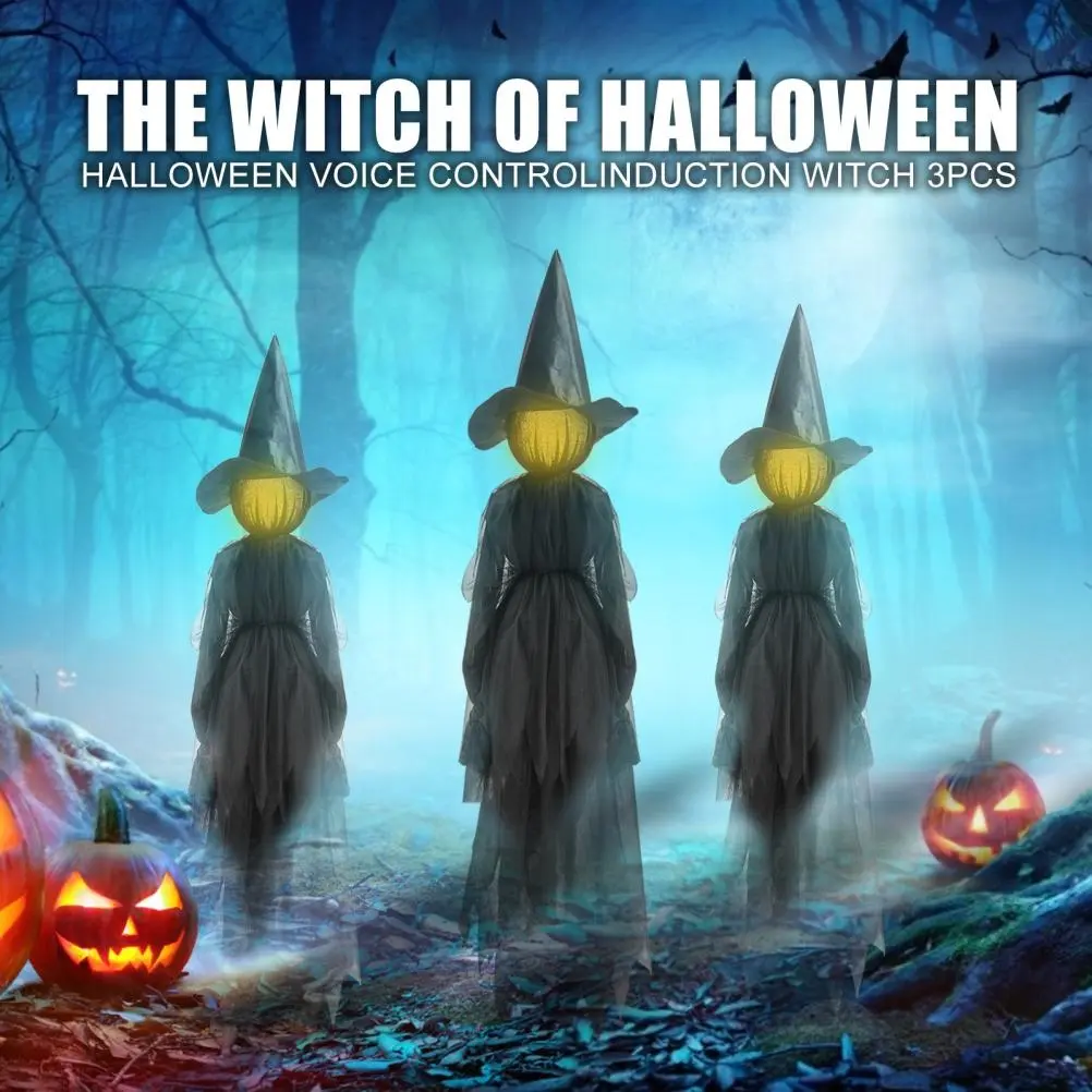 Screaming Witches Voice Control Waterproof Interesting Emit Flash Battery Powered Creepy Witch for Halloween for Outdoor Decor