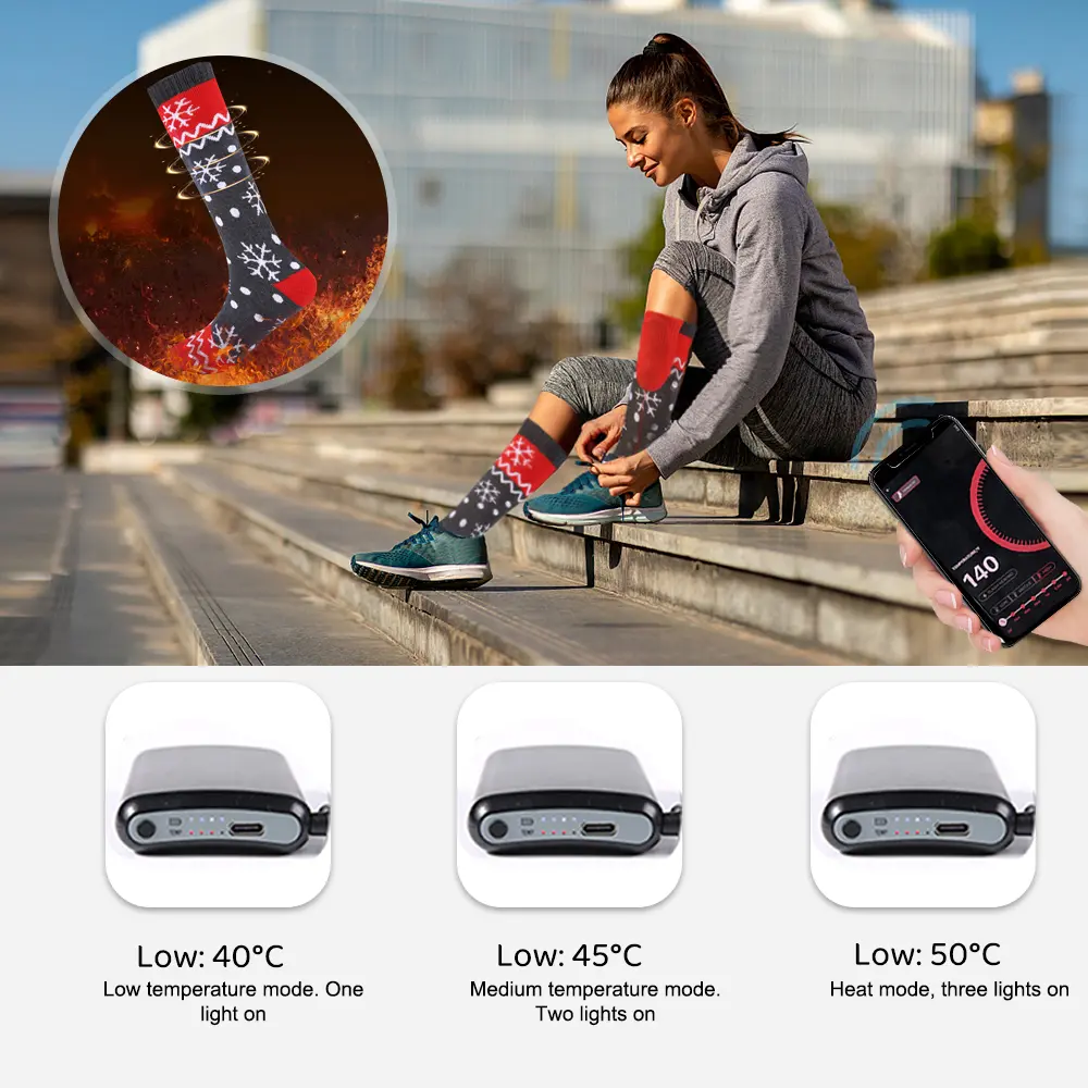 5000mAh Rechargeable Heated Socks for Men Women Washable Electric Thermal Warming Socks with Aiwei APP Remote Control for Winter