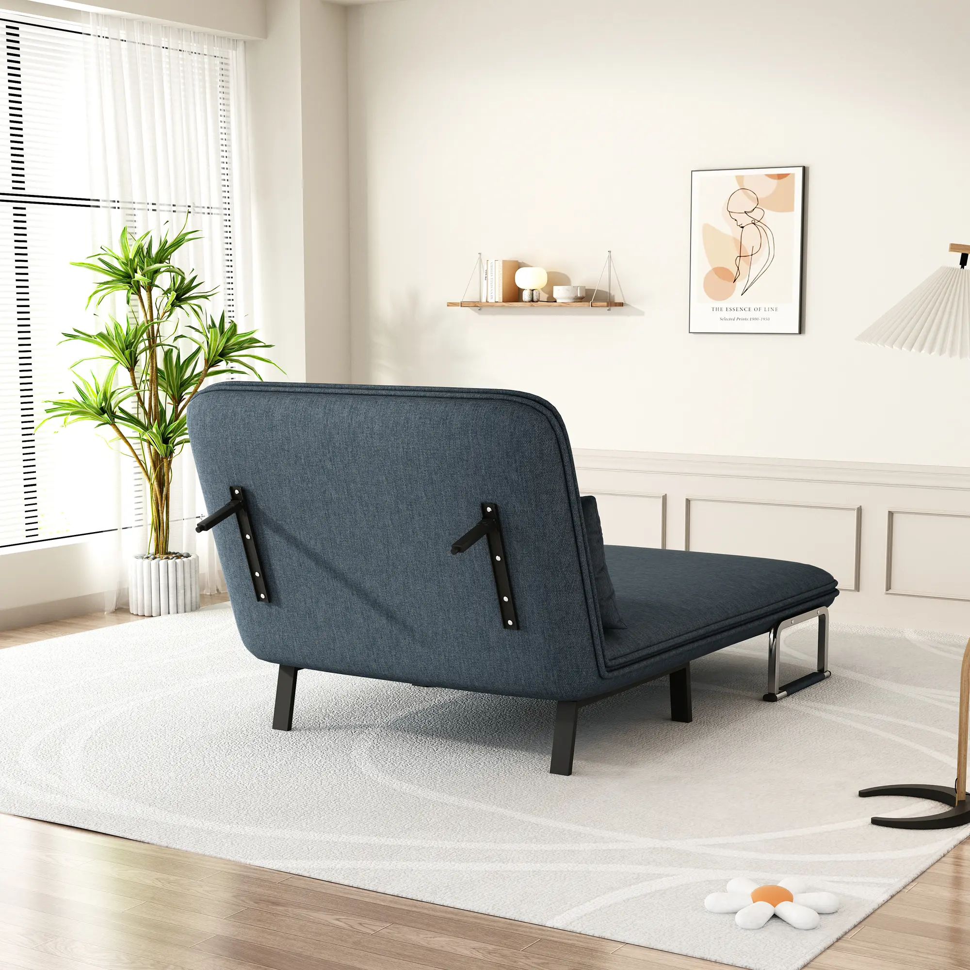 39″ Convertible Chair Bed, Tri-Fold Sofa Bed with Adjustable Backrest & Pillow, Leisure Chaise Lounge Couch with Sturdy Steel Fr