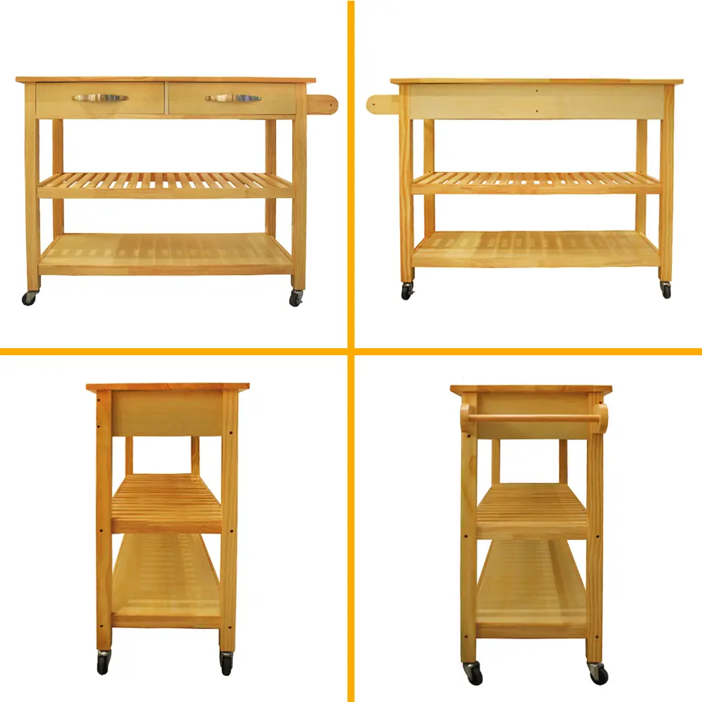 Kitchen Island & Kitchen Cart, Mobile Kitchen Island with Two Lockable Wheels, Rubber Wood Top, Simple Design & Natural Color Gi