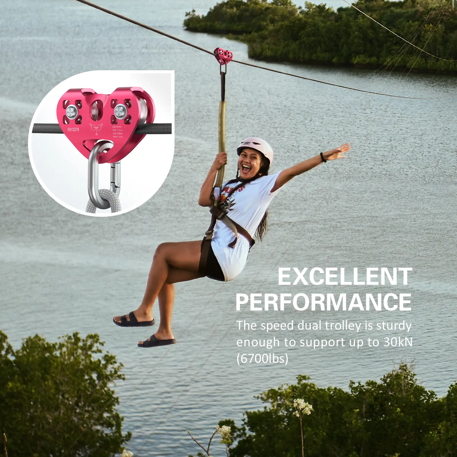 Ball Bearing Pulley Climbing Trolley Pulley Lixada 30kN Cable Trolley Pulley with Ball Bearing Climbing Caving Aloft Work