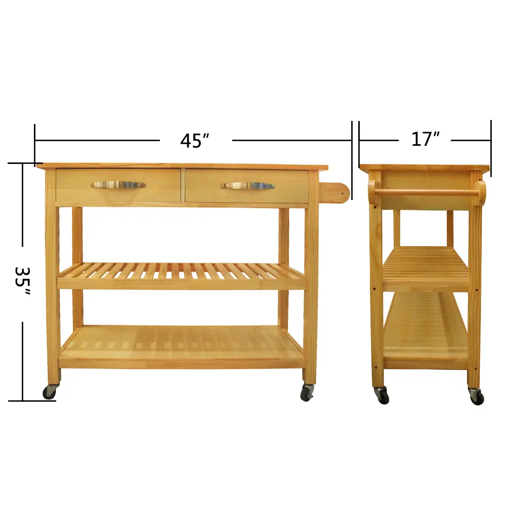 Kitchen Island & Kitchen Cart, Mobile Kitchen Island with Two Lockable Wheels, Rubber Wood Top, Simple Design & Natural Color Gi