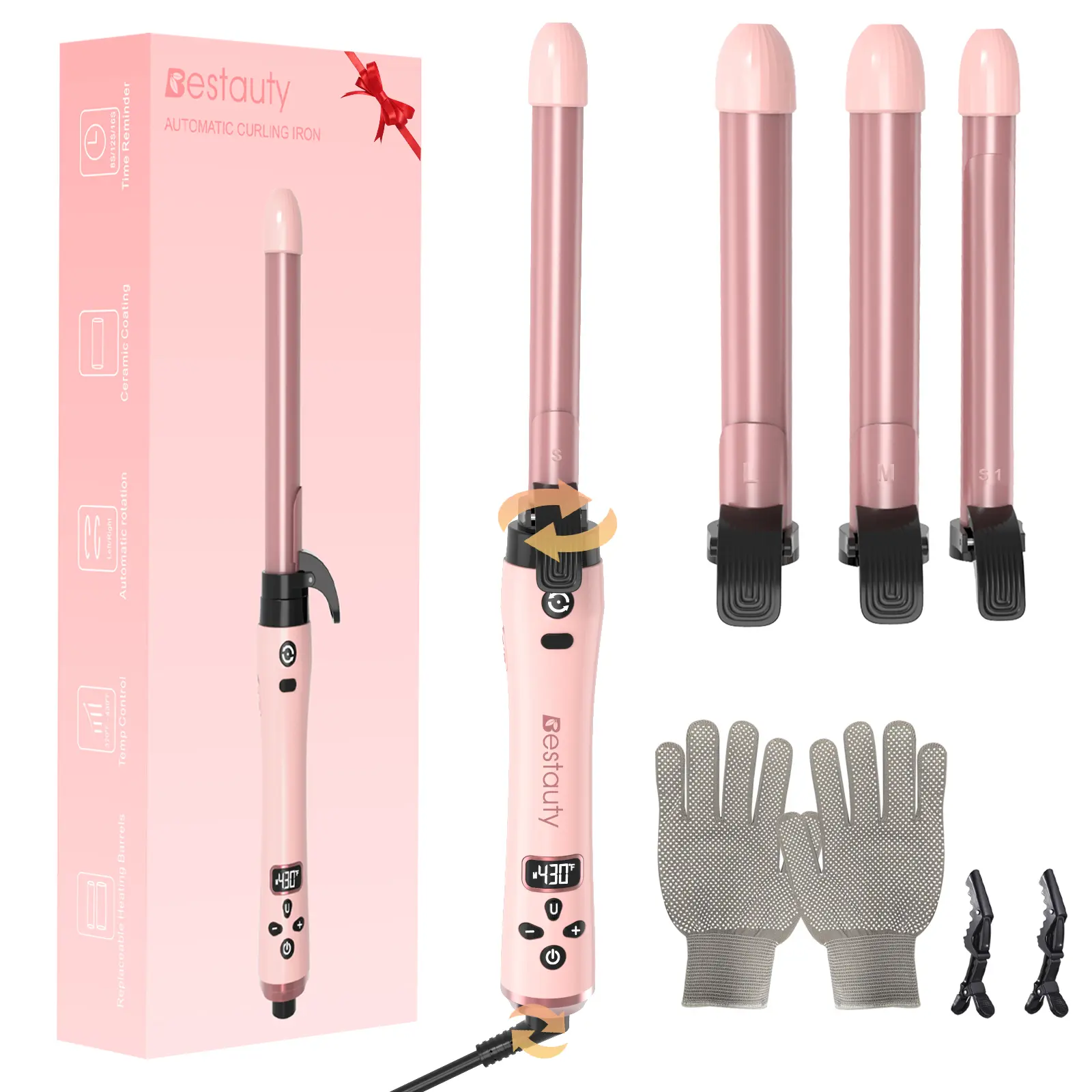 Hair Styler Hair Curler Ceramic Curling Iron Wand Set With Interchangeable Ceramic Barrel & Hair Clip & Heat Protective Glove