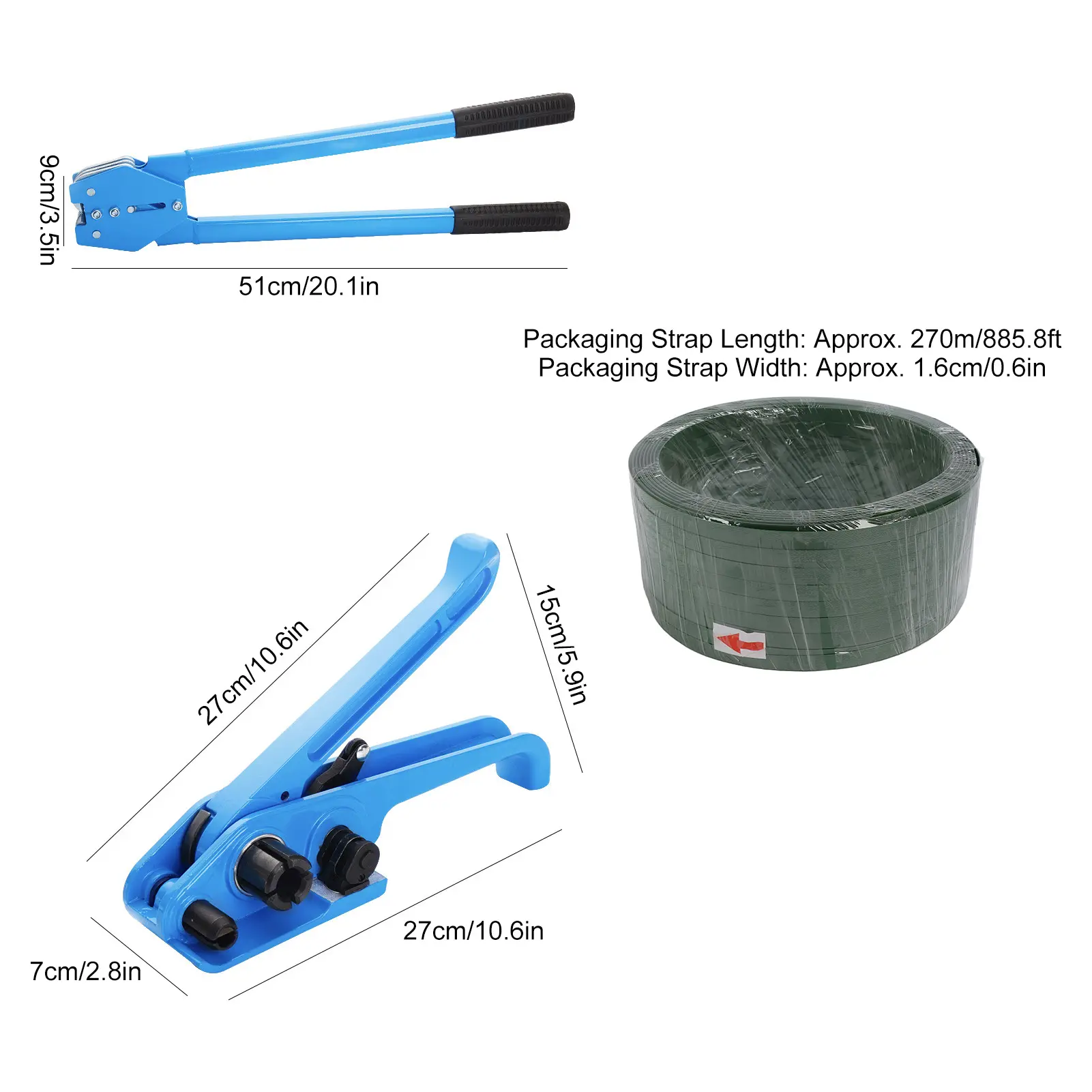 Banding Strapping Kit Tensioner Sealing Tool with 200 Packaging Corner 200 Metal  and 270mx1.6cm PET Strap Strapping Kit
