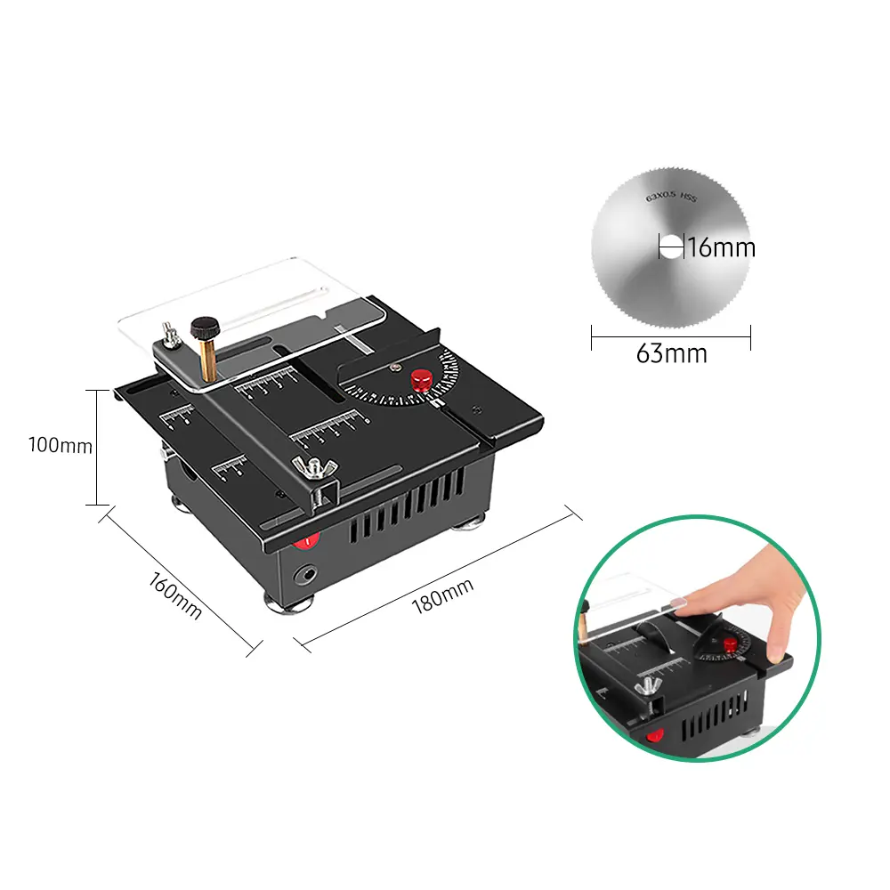 100W Multi-Functional Table Saw Mini Desktop Electric Saw Cutter Speed & Angle Adjustable Liftable Blade 16MM Cutting Depth