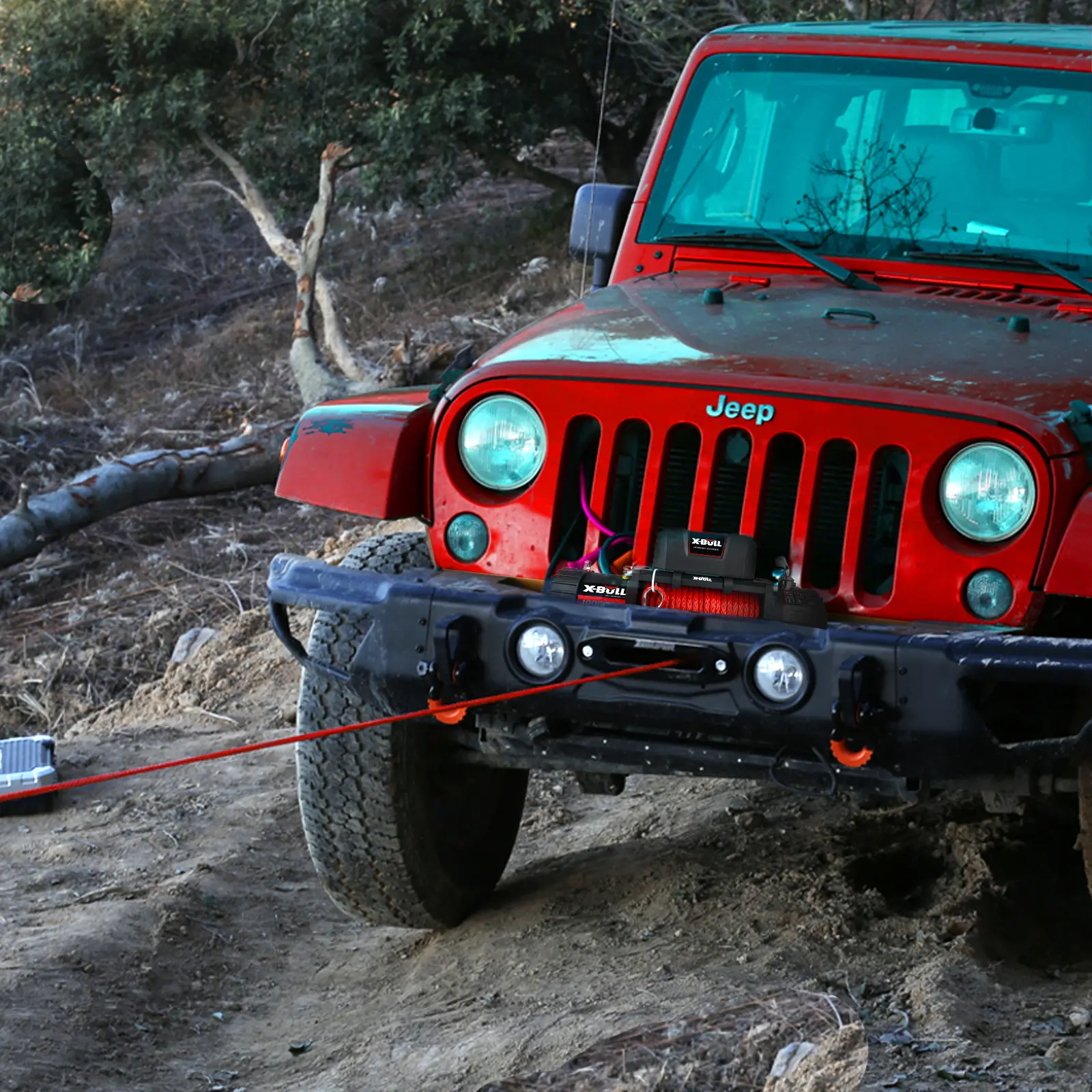 Electric Winch 10000 LBS 12V Synthetic Rope Load Capacity Red Rope Jeep Towing Truck Off Road