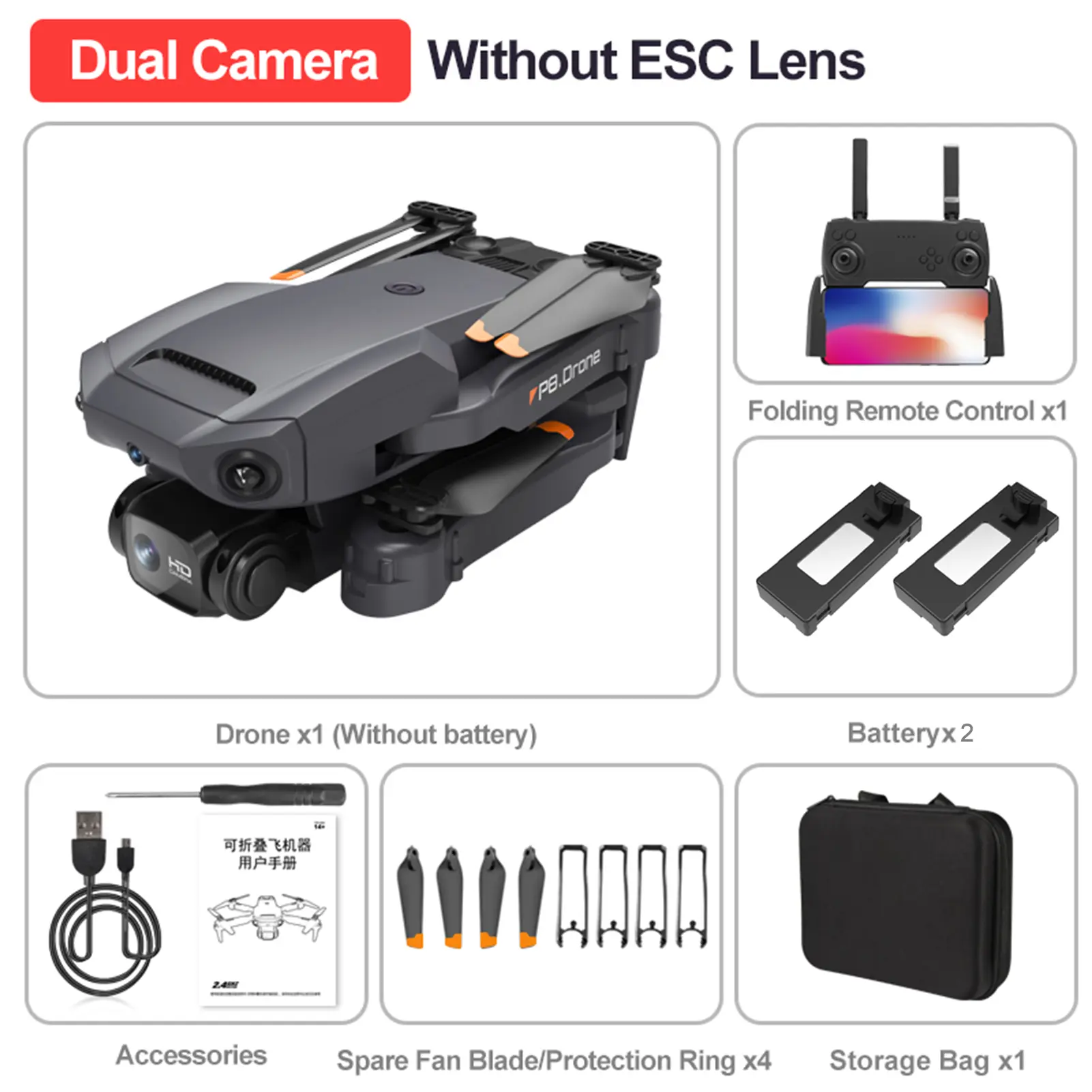 RC Drone with Camera 4K Dual Camera RC Quadcopter with Function 4 Sided Obstacle Avoidance Waypoint Flight Gesture Control Stora