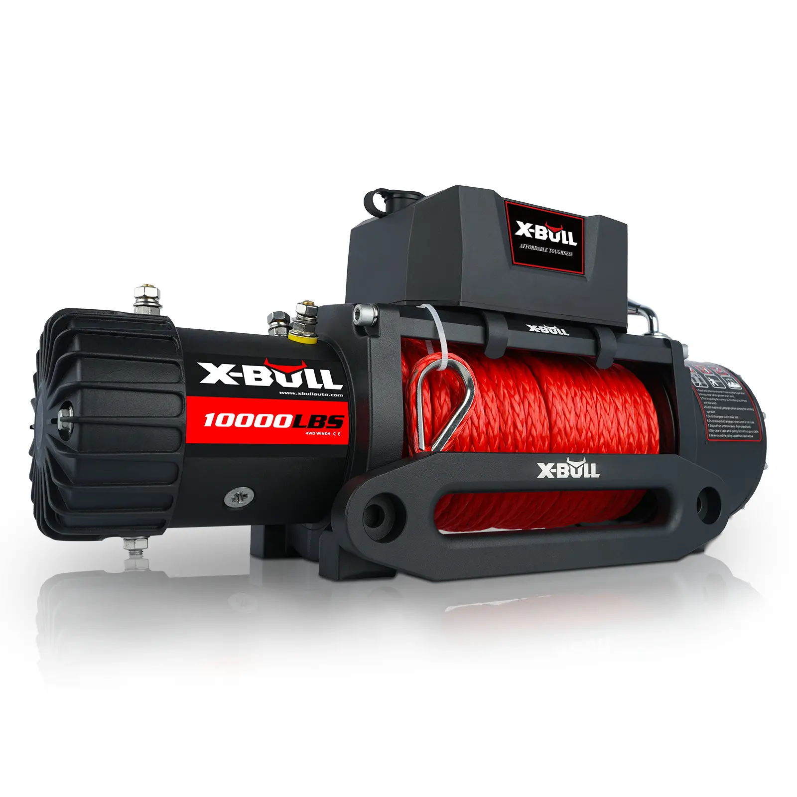 Electric Winch 10000 LBS 12V Synthetic Rope Load Capacity Red Rope Jeep Towing Truck Off Road