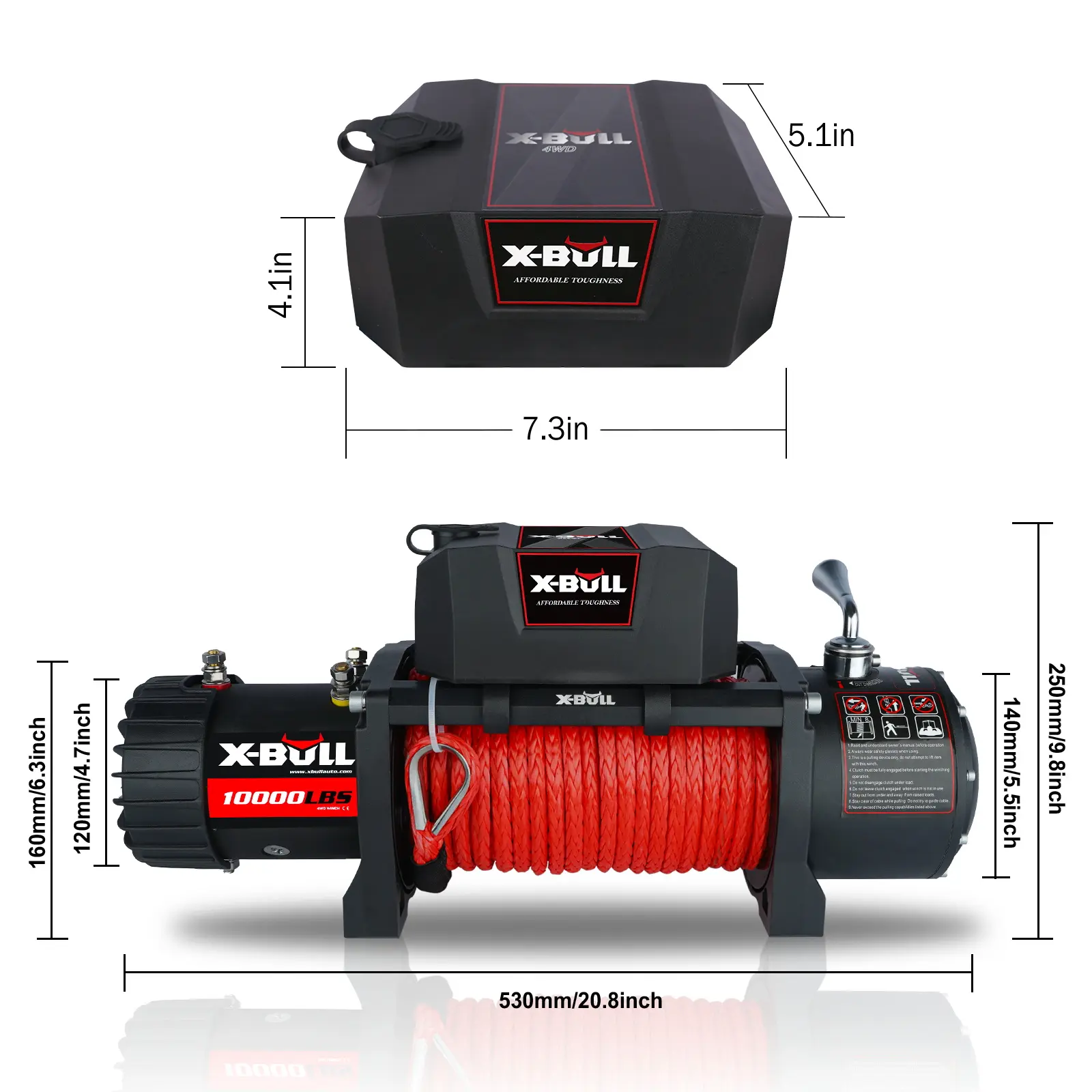 Electric Winch 10000 LBS 12V Synthetic Rope Load Capacity Red Rope Jeep Towing Truck Off Road