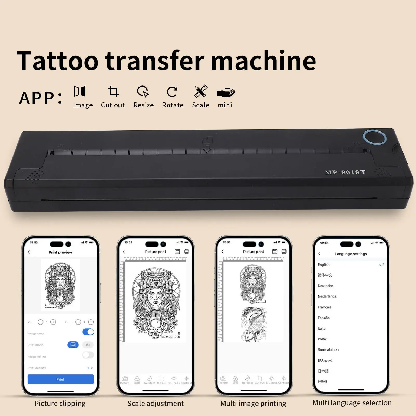 Tattoo Printer Machine Mini 2000mAh Wireless Thermal Tattoo Stencil Printer for Tattooist Black