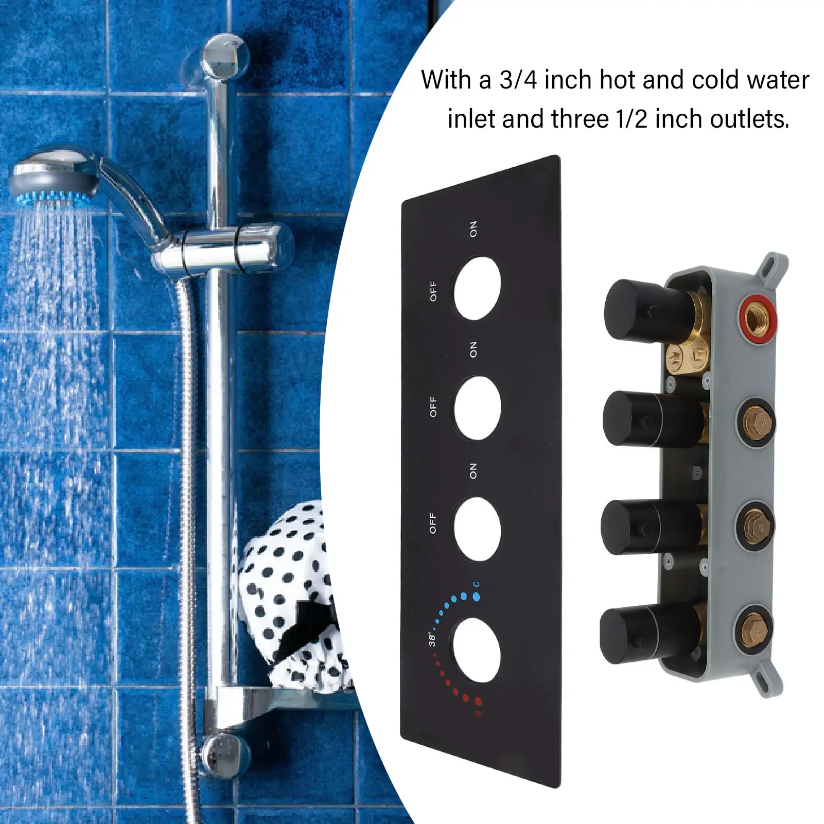 Diverter Valve Shower Diverter Valve  Thermostatic Mixer Brass 3 Way Valve Kit with 4 Round Knobs 3 Way Shower Valve